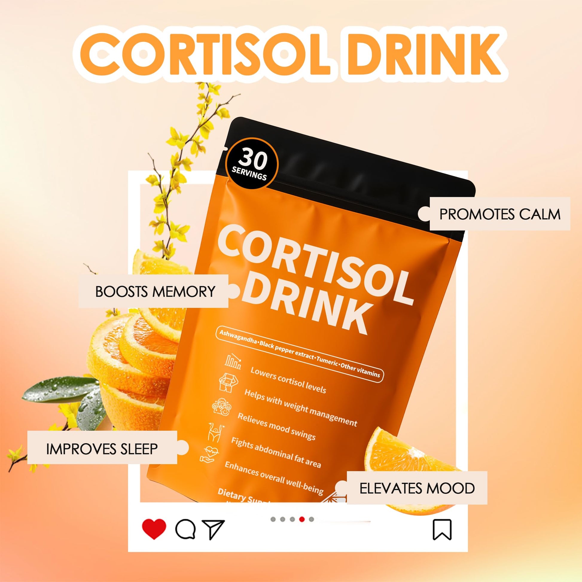 Cortisol Drink Powder - Natural Cortisol Supplements for Ashwagandha, L-Theanine, Turmeric Root, Black Pepper Extract, Relaxation, Focus, Mental Clarity oviaapo uk supplements