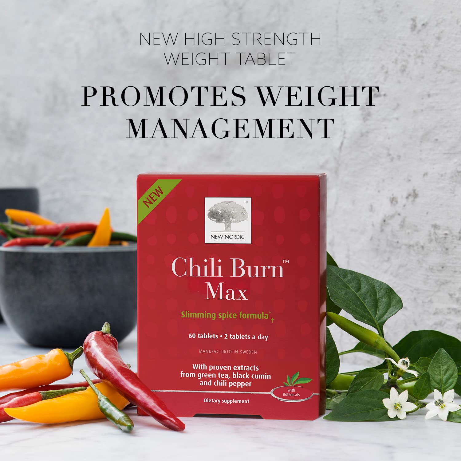 New Nordic Chili Burn Max, Natural Slimming & Weight Loss Formula Supplement, 60 Count (Pack of 1) NEW NORDIC uk supplements