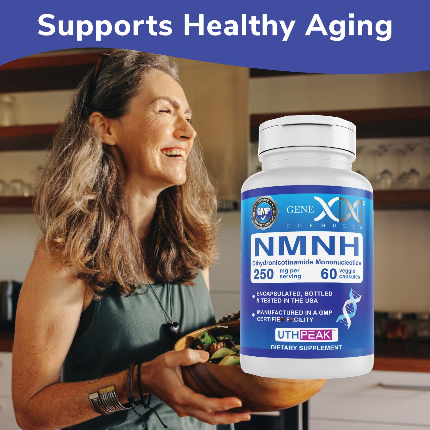 Genex Formulas 250mg NMNH (60 Capsules - 30 Servings) | Uthpeak™ NMNH (Dihydronicotinamide Mononucleotide) NAD+ Precursor for Healthy Aging - Non-GMO, Gluten-Free, Vegetarian Genex Formulas uk supplements