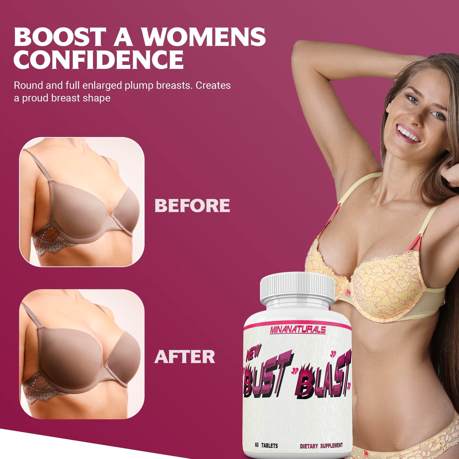 MINANATURALS Bust Blast Loaded Increase Breast Size Fast. Female Breast Enhancement - Bigger Boobs and Butt Pills. 60 Tablets MINANATURALS uk supplements