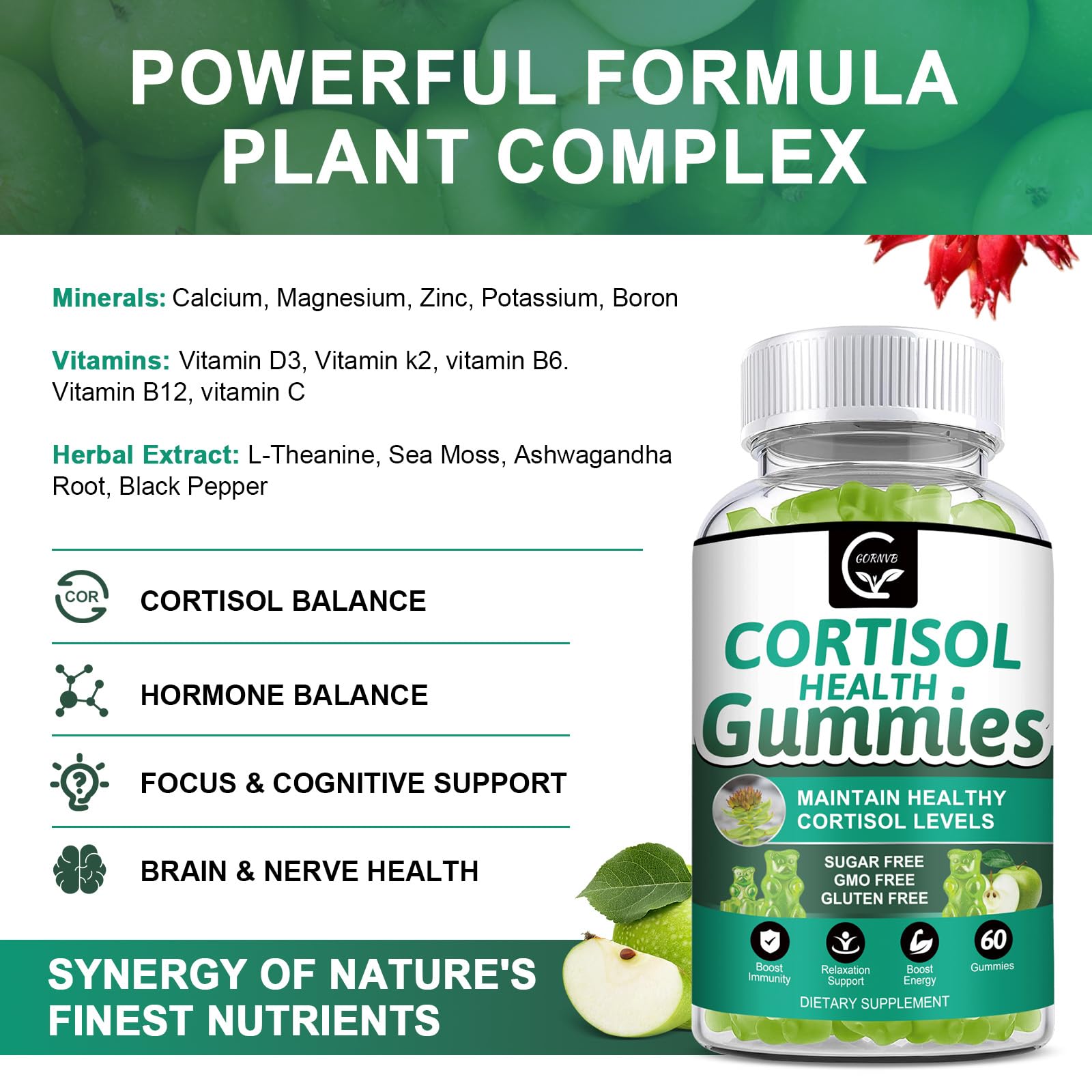 GORNVB Cortisol Gummies, Cortisol Supplement for Women with Magnesium, Ashwagandha, Rhodiola, Phosphatidylserine, L-Theanine, Black Pepper, Vitamin C & B6 - Relaxation, Focus, Sleep Support - 2 Pack GORNVB uk supplements