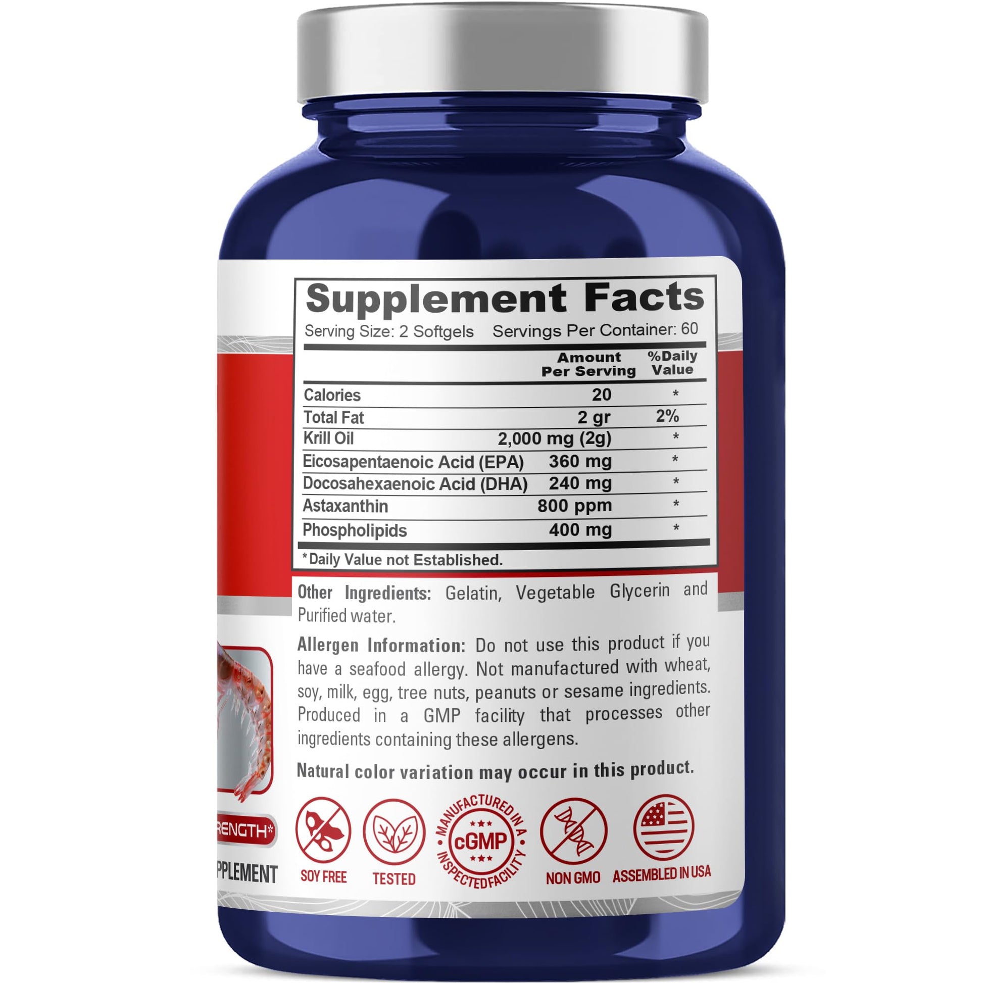 NusaPure Antarctic Krill Oil 2000 mg 120 Softgels, Omega-3 EPA 360mg, DHA 240mg, Soyfree Astaxanthin Supplement Sourced from Krill 800ppm NusaPure uk supplements