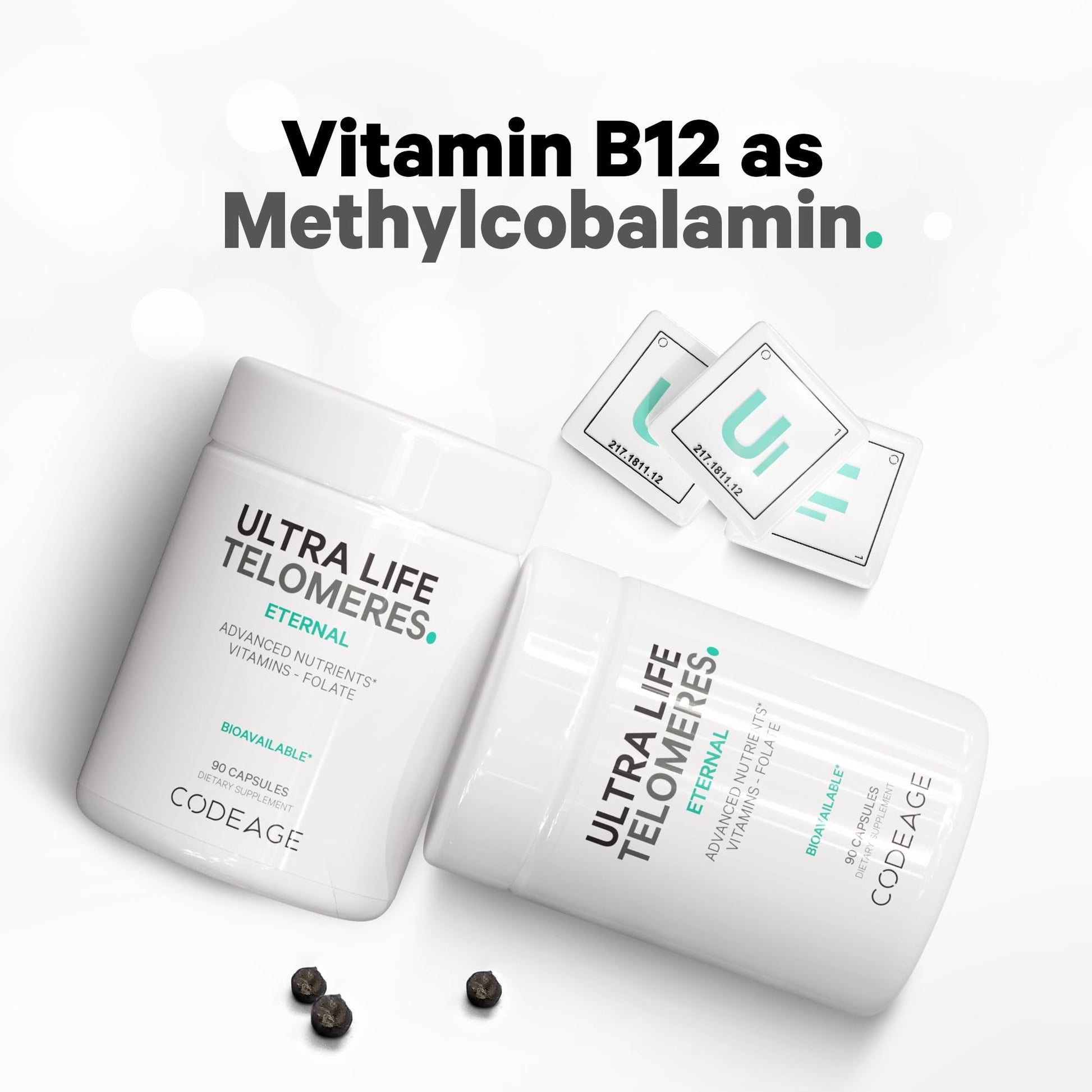 Codeage Ultra Life Telomeres Supplement - 5 MTHF Folate Vitamin B9, Vitamin B12 Methylcobalamin, Vitamin D3, L-Theanine, Ashwagandha - 3-Month Supply - DNA, Methylation Cycle - Non-GMO - 90 Capsules Codeage uk supplements