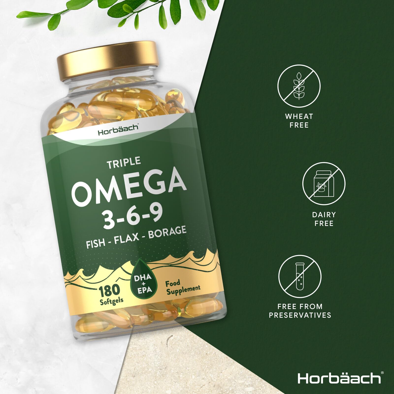 Triple Omega 3 6 9 Capsules | 180 Count | High Strength Supplement with DHA Horbäach uk supplements