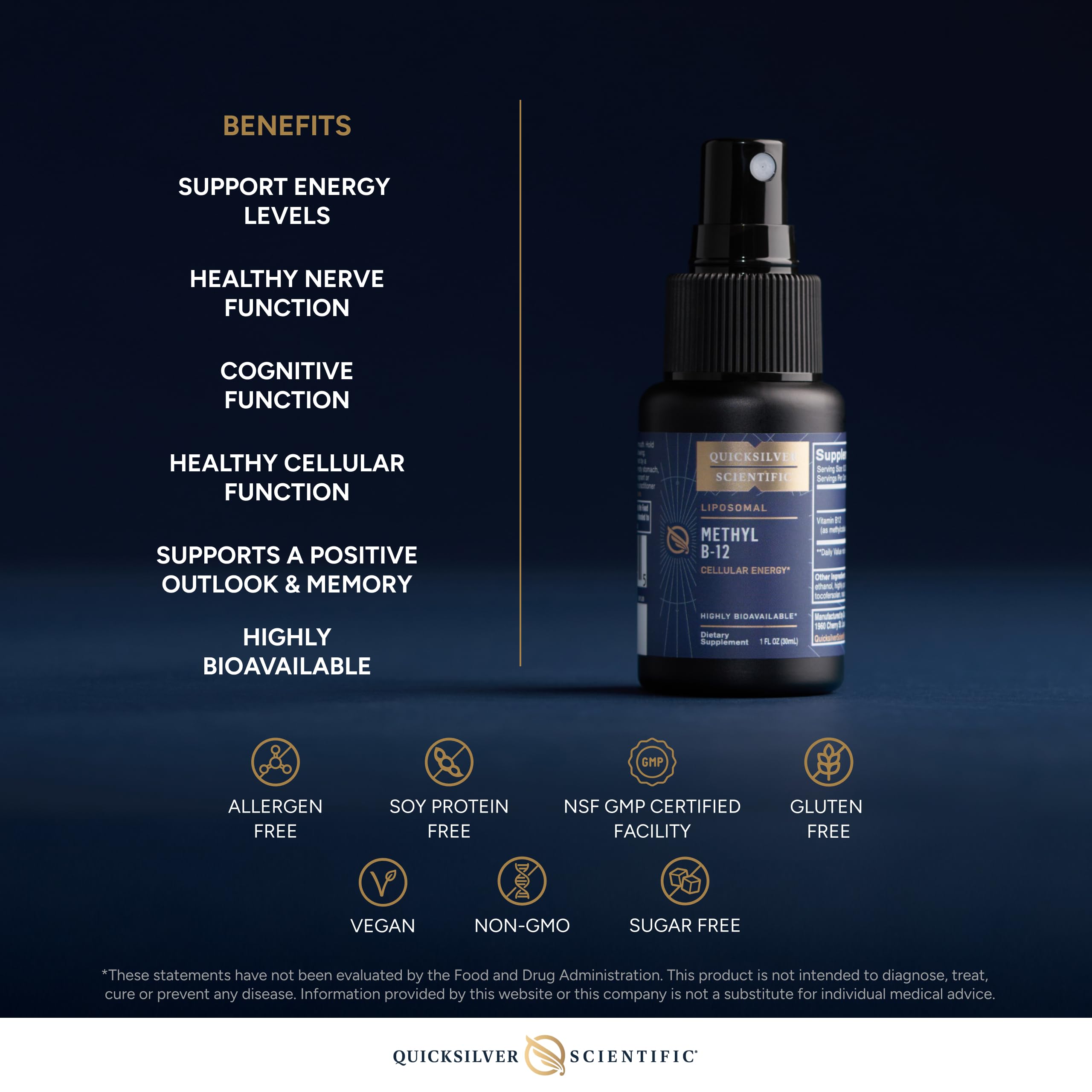 Quicksilver Scientific Methyl B12-1000mcg Vitamin B12 as Methylcobalamin - with Nano Technology for Superior Absorption - Supportive Energy Supplement (30ml / 90 Servings) Quicksilver Scientific uk supplements