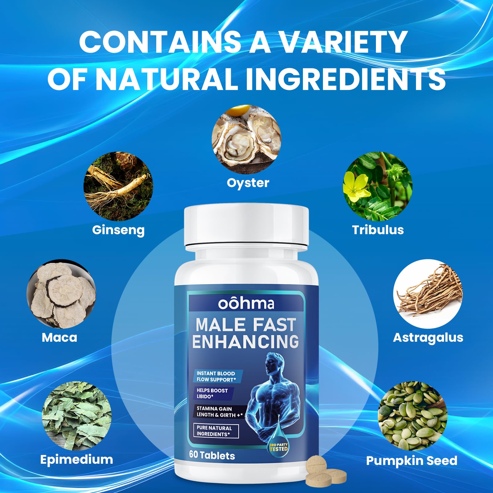 Oohma New Male Enhancing Supplement, Designed to be Fast Acting for Blood Flow to Gain Length & Girth + Stamina, Maca, Epimedium, and Other Natural Ingredients, 3rd Party Tested Supplement 60 Tablets Oohma uk supplements