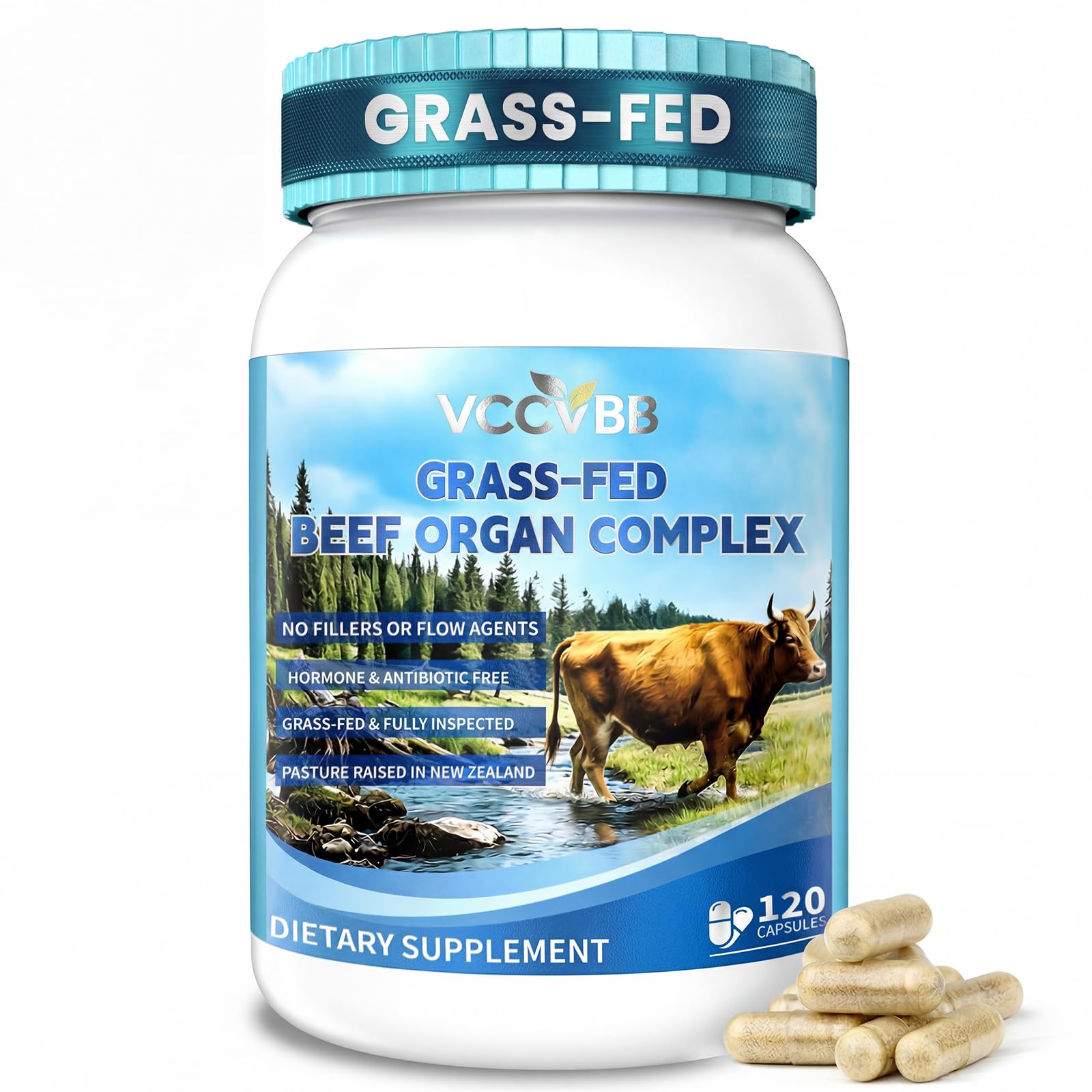 VCCVBB Beef Organ Supplements for Women, Beef Liver, Kidney, Heart, Uterus Tissue, Hormonal Balance, Immune Support,Natural Iron Vitamins Supplements for Energy, Grass Fed Pasture Raised 120 Capsules VCCVBB uk supplements