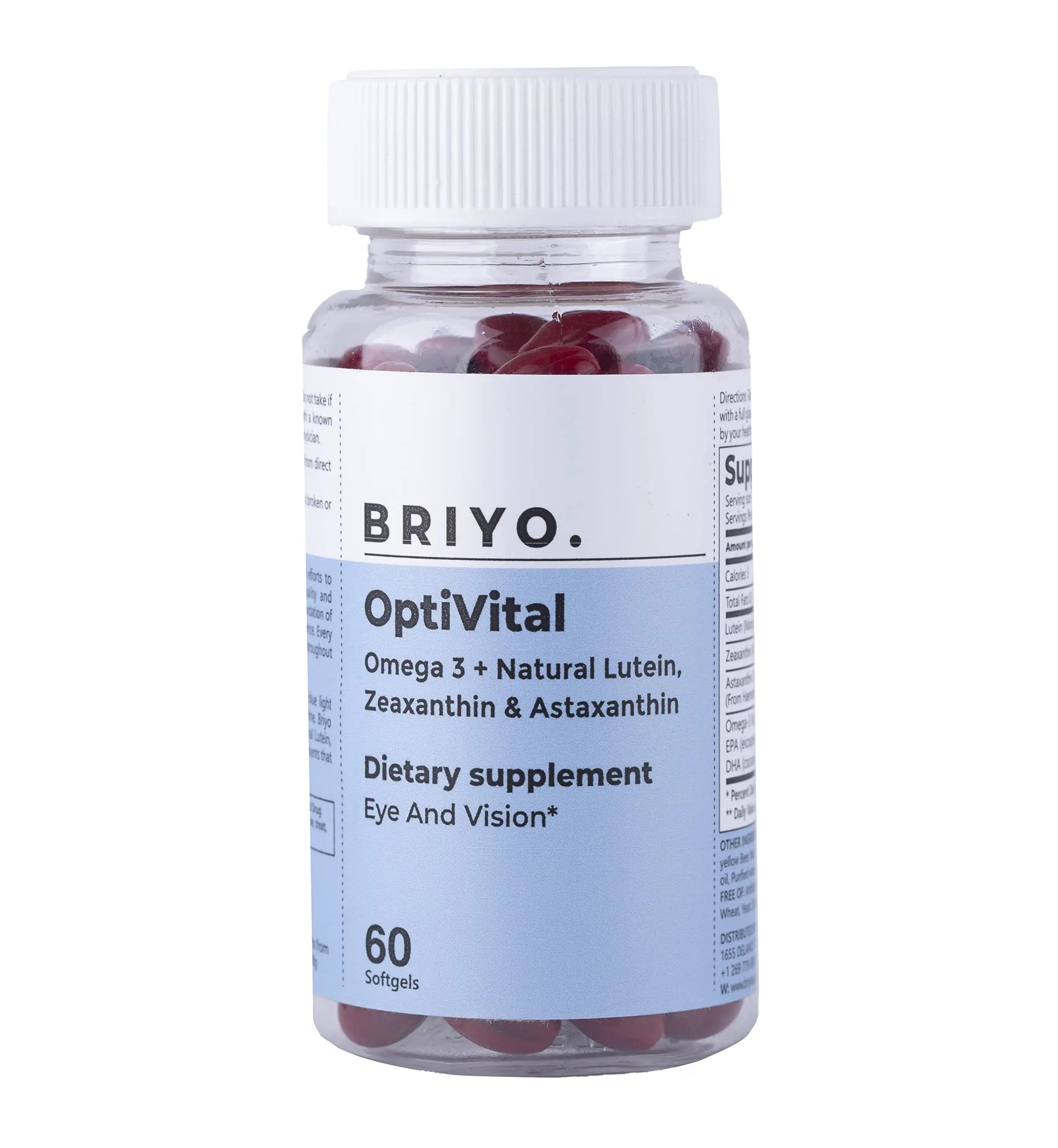 Briyo OptiVital Eye Health Supplement – Lutein, Zeaxanthin, Astaxanthin & Omega-3 from Natural Sources – Supports Vision Briyosis uk supplements