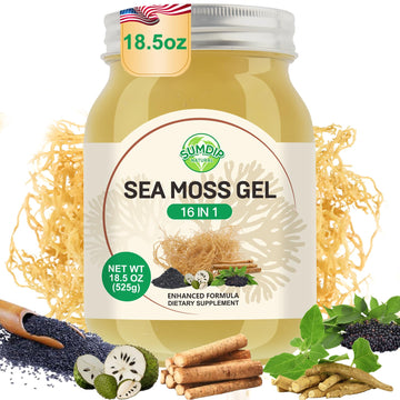 Sea Moss Gel - 18.5 oz Irish Seamoss Gel with Black Seed Oil and Ashwagandha, 16 in 1 Vegan Superfood Rich in Vitamins & Minerals, Raw Wildcrafted Seamoss for Immune & Digestion Support, Original SumDIP uk supplements