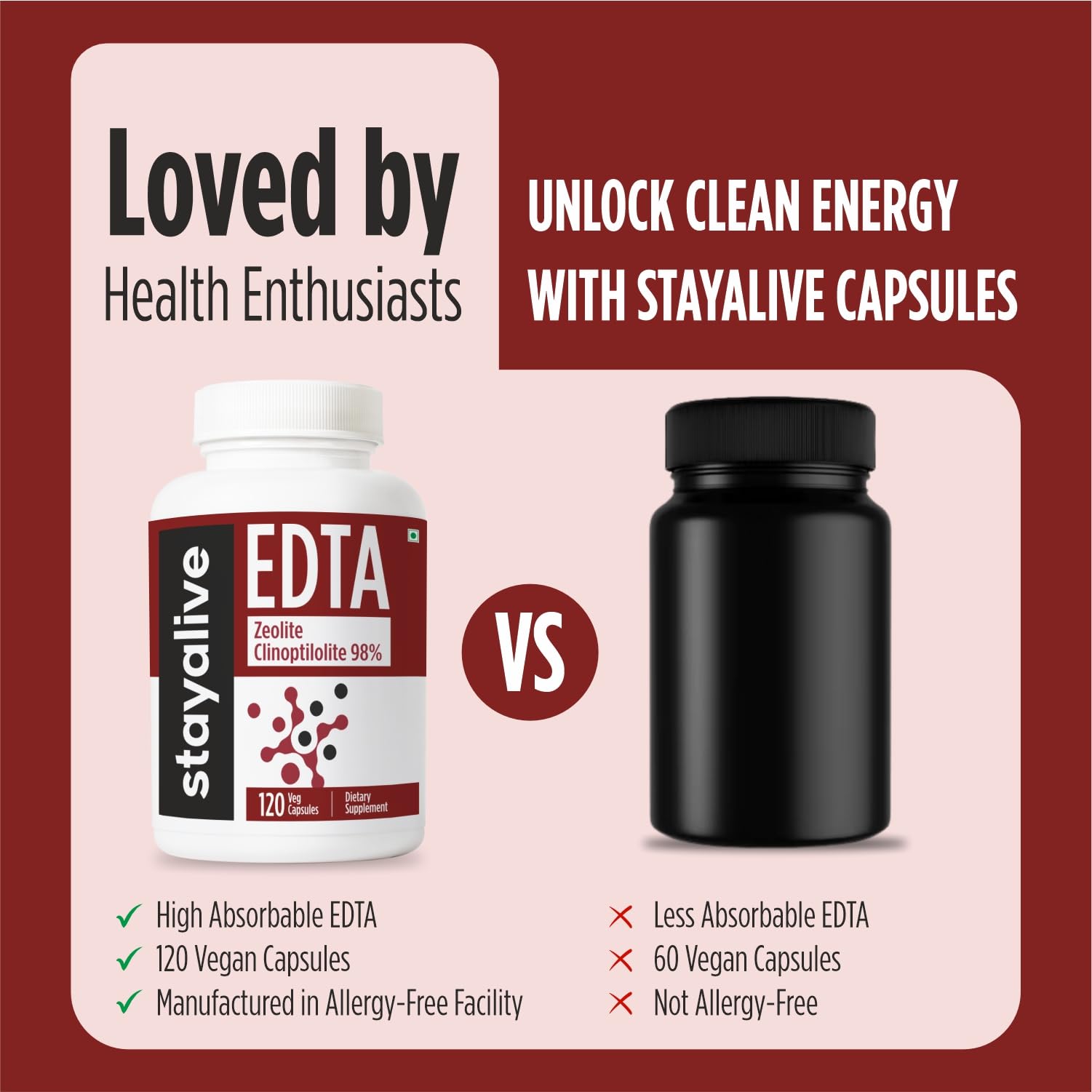 STAY ALIVE EDTA Capsules 1500mg with Zeolite 98% and Kale Extract Powder, 120 Pills, Non-GMO & Gluten Free Calcium Disodium EDTA Supplement STAY ALIVE uk supplements