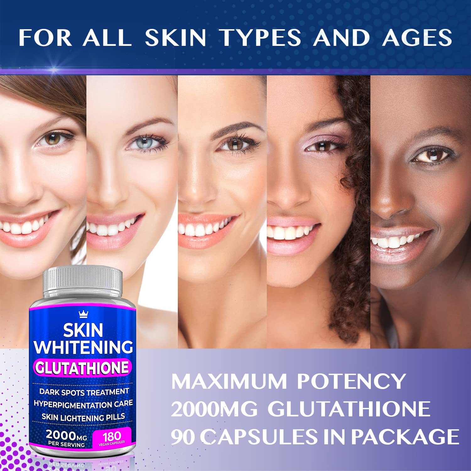 Glutathione Whitening Pills - 180 Capsules 2000mg Glutathione - Effective Skin Lightening NORTHERN CROWN COSMETICS uk supplements
