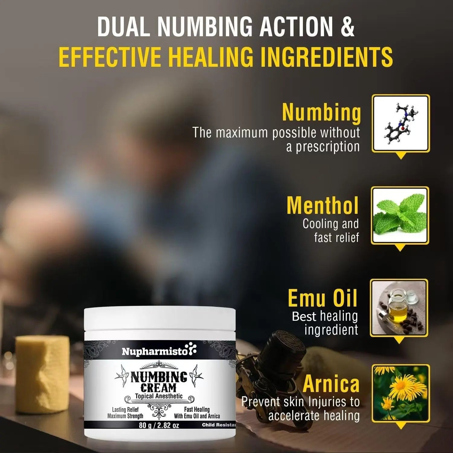 Nupharmisto Numbing Cream Maximum Strength : Long Lasting Numbing Cream with 5X Numbing - Emu Oil and Arnica 80 g / 2.82 oz Nupharmisto uk supplements