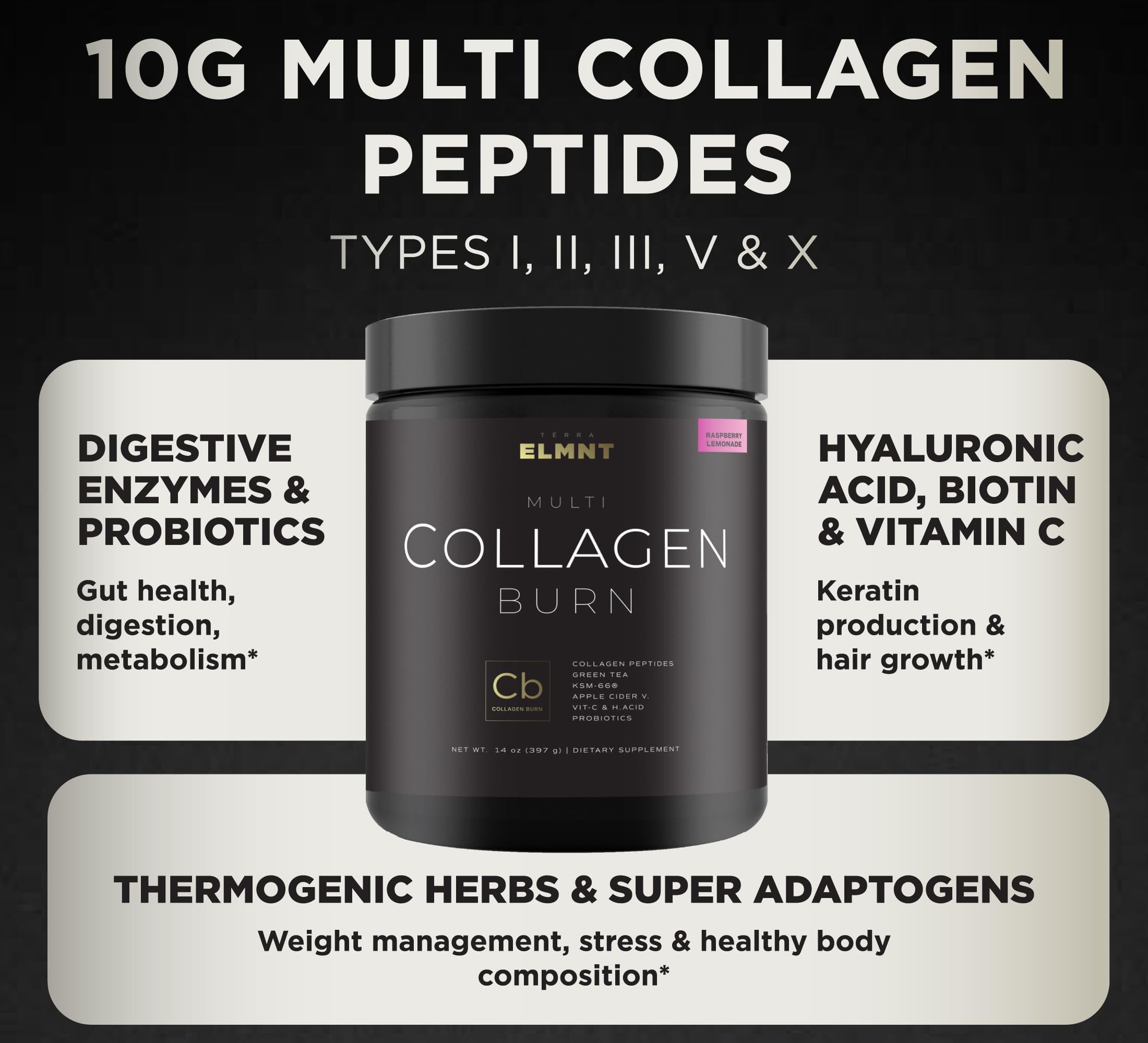 Super Collagen Burn - Premium Multi Collagen Powder for Women Weight Loss & Beauty TERRA ELMNT uk supplements