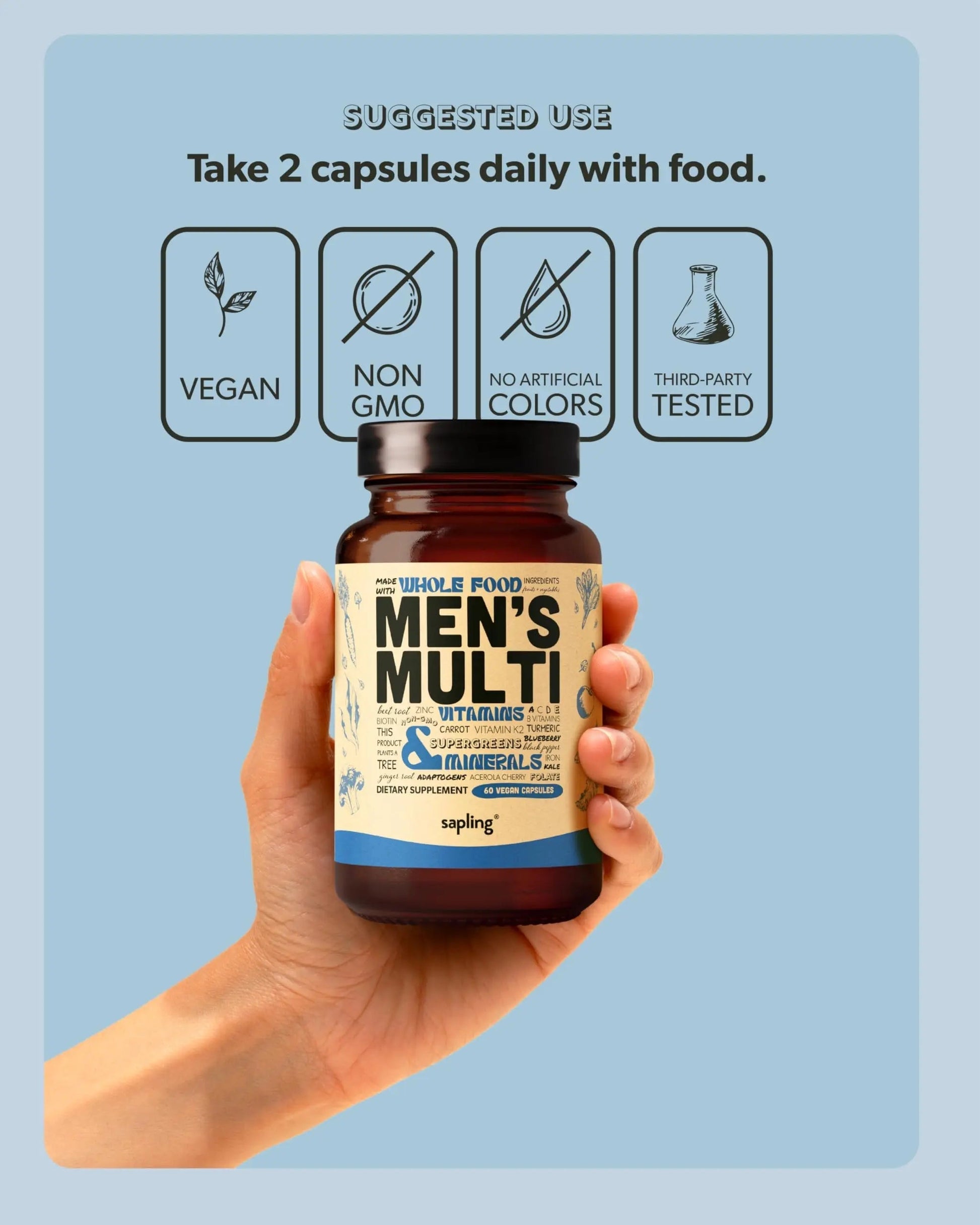 Multivitamin for Men - Daily Men’s Multivitamin - Methylated B Complex with Whole Food Ingredients, Vitamin B12, Folate sapling uk supplements