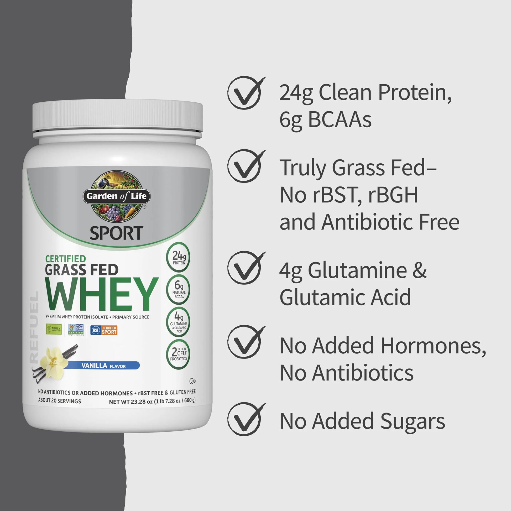 Garden of Life Sport Grass Fed Whey Protein Powder – 24g Whey Protein Isolate for Women & Men with Probiotics & Glutamine, Non-GMO, Gluten-Free, Cold-Processed, Vanilla Flavor, 20 Servings Garden of Life uk supplements
