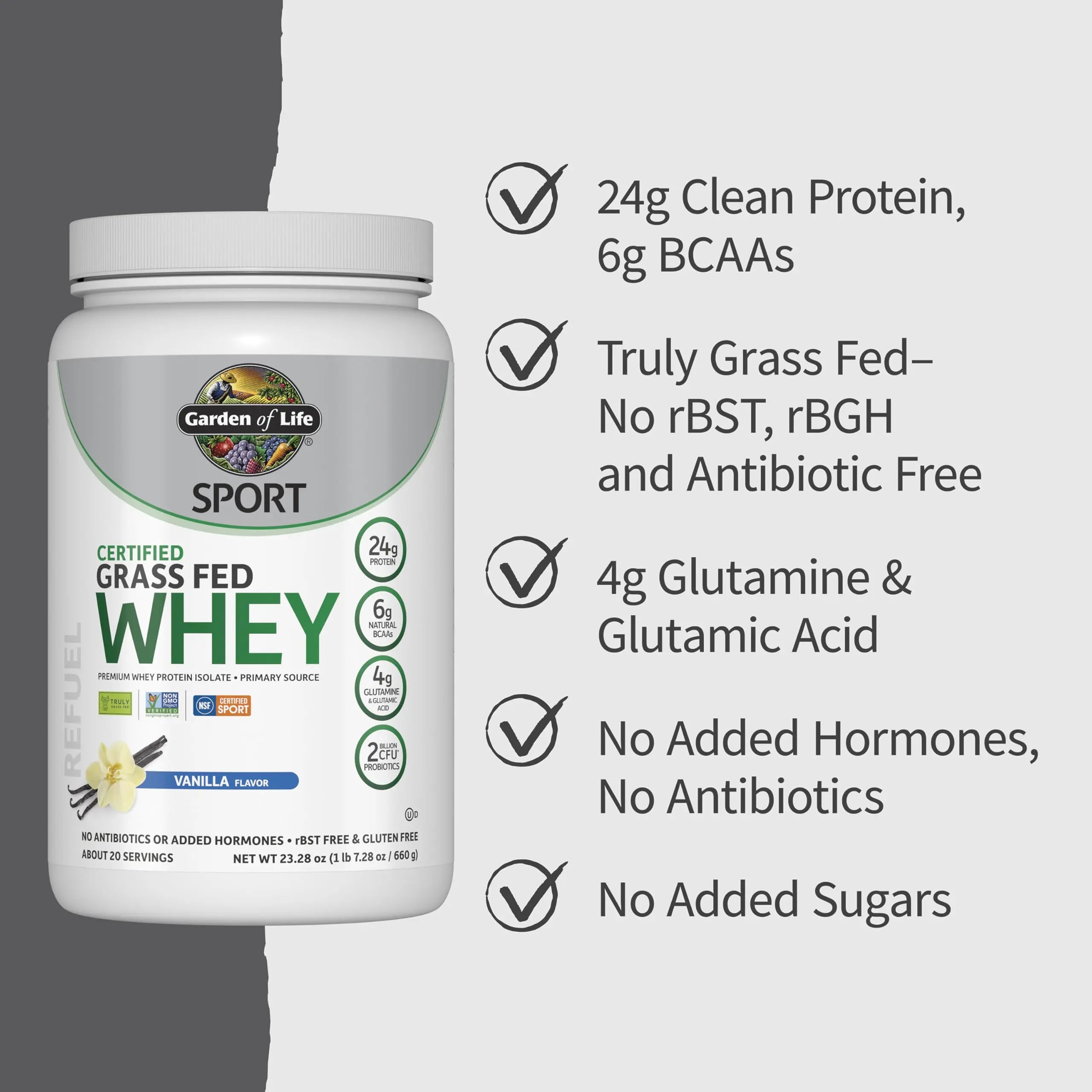 Garden of Life Sport Grass Fed Whey Protein Powder – 24g Whey Protein Isolate for Women & Men with Probiotics & Glutamine, Non-GMO, Gluten-Free, Cold-Processed, Vanilla Flavor, 20 Servings Garden of Life uk supplements