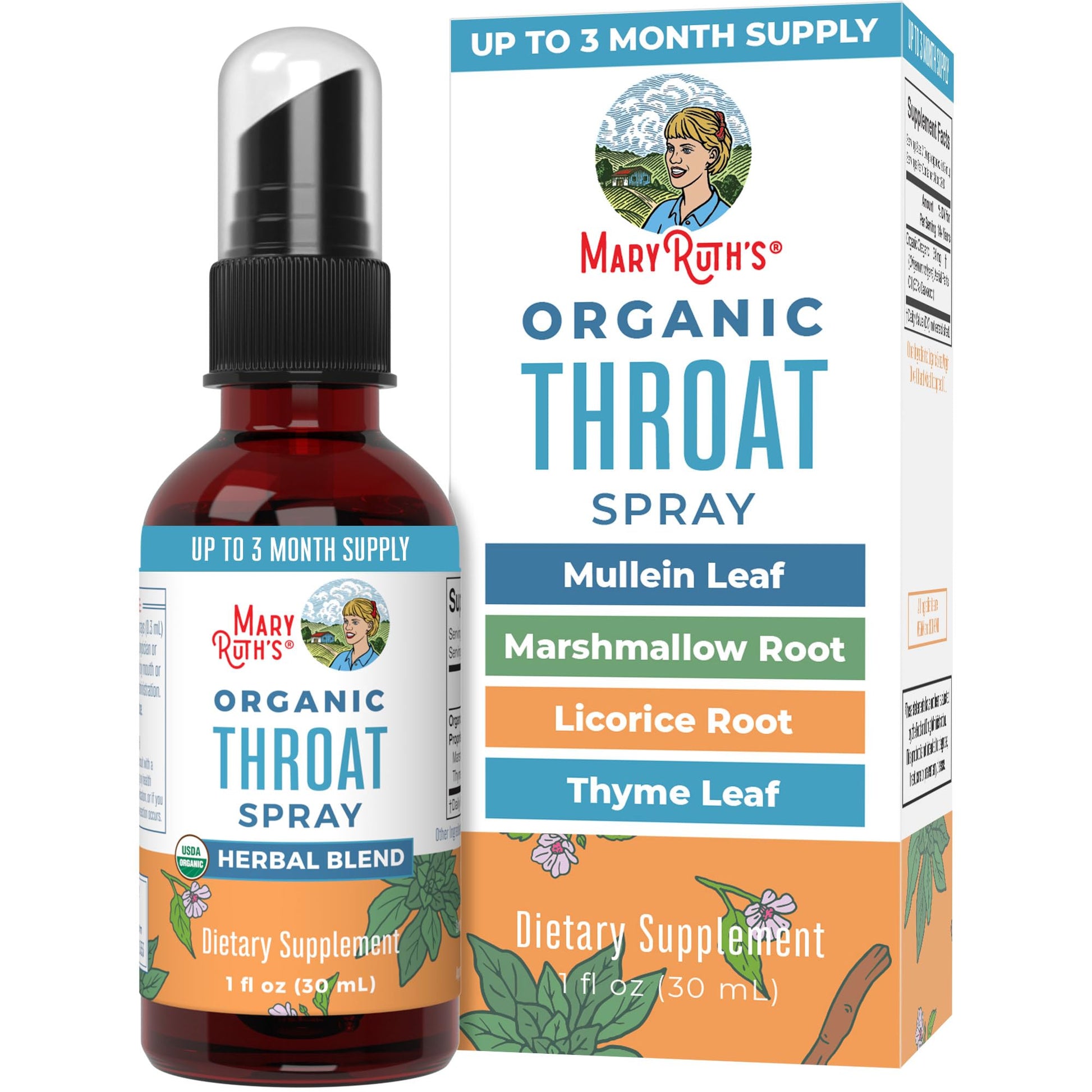 MaryRuth Organics USDA Organic Throat Spray with Mullein Leaf | Marshmallow Root & Licorice Root & Thyme Leaf | 4 Herbal Blend | Non-GMO | Vegan | Gluten Free | 1 Fl Oz | Up to 100 Servings MARYRUTH'S uk supplements