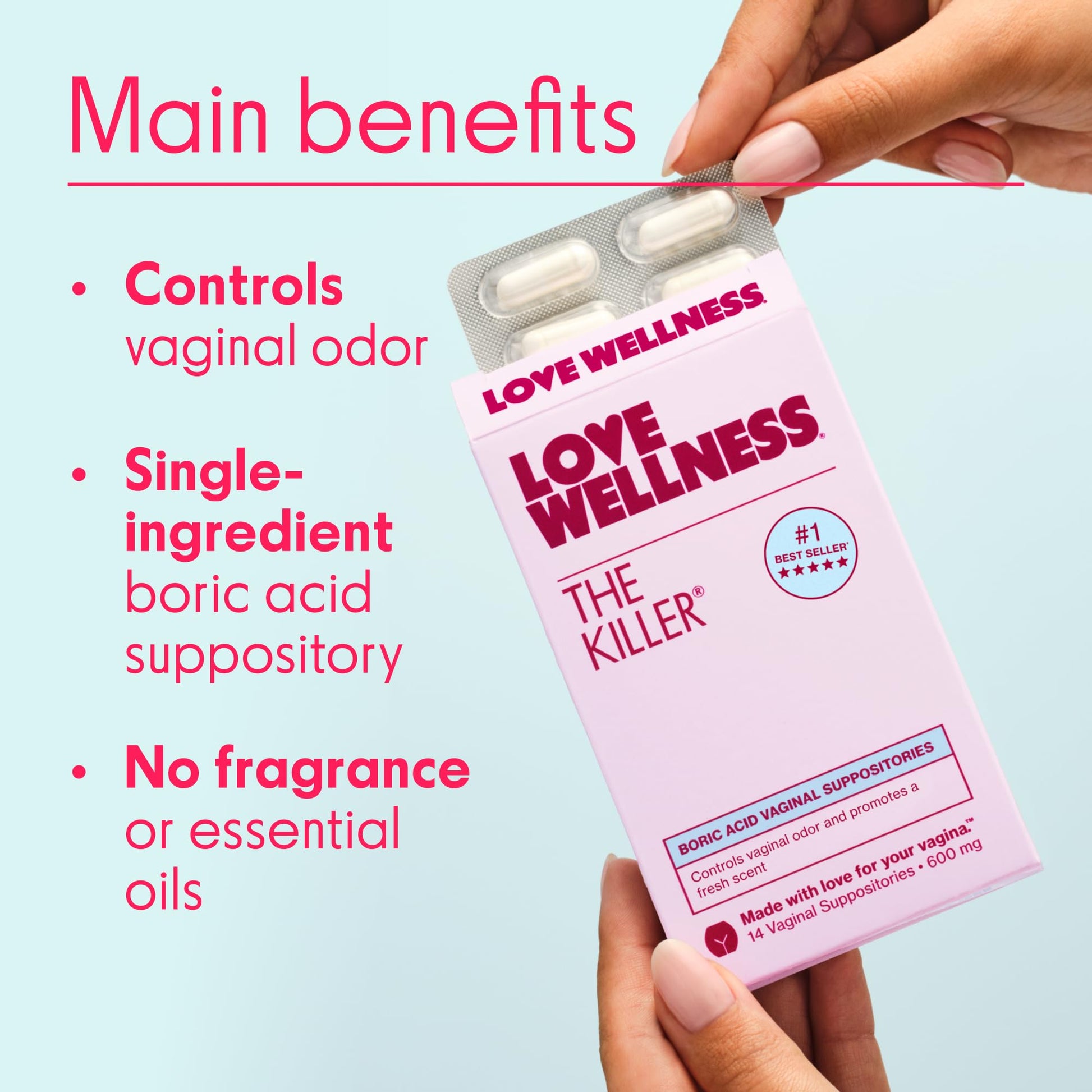 Love Wellness The Killer & Flora Power | Vaginal Suppository Duo with Boric Acid, Probiotics & Vitamin C | Supports pH Balance, Odor Control & Feminine Health | Fragrance-Free, Non-GMO & Paraben Free Love Wellness uk supplements