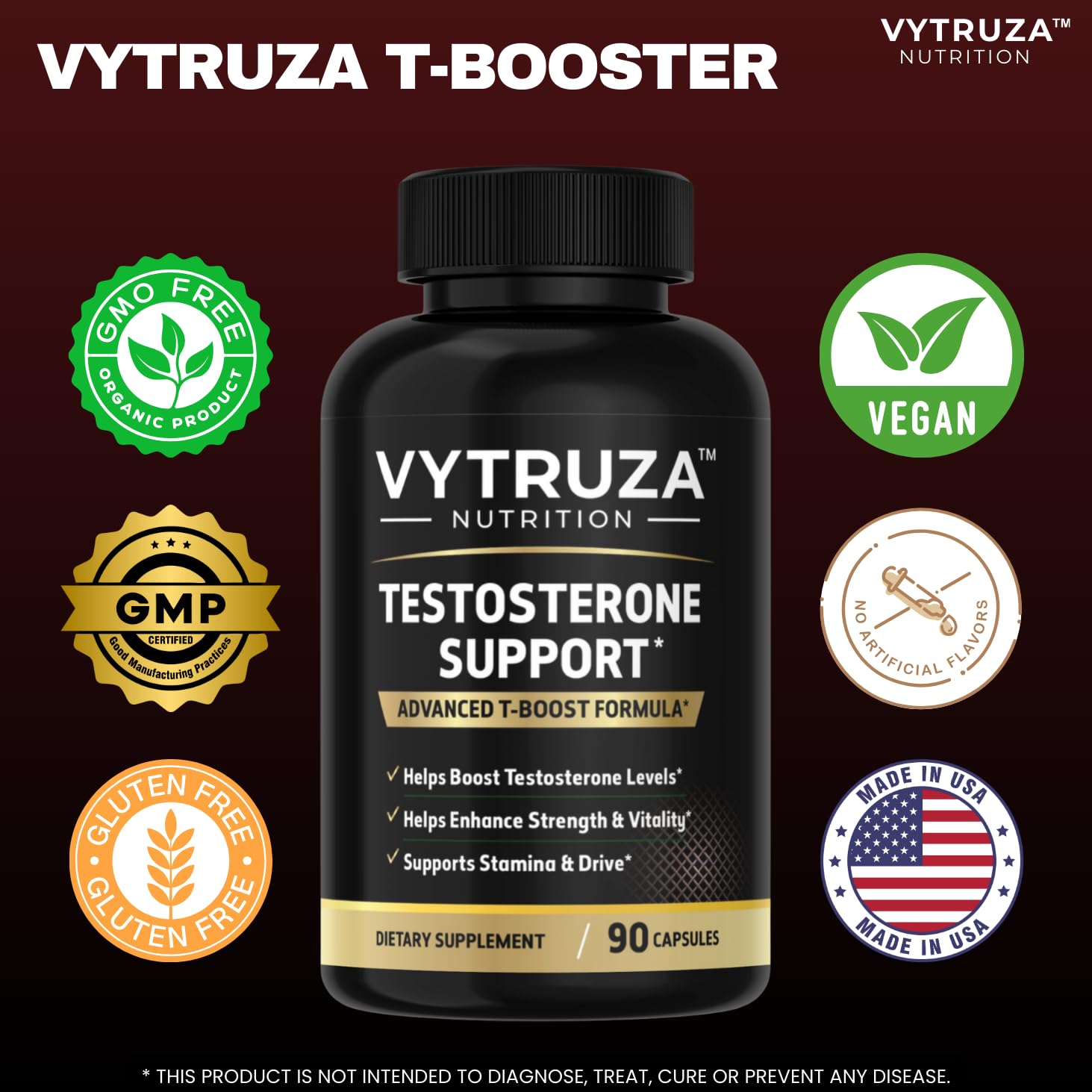 VYTRUZA Nutrition Advanced T-Boost Formula Test Support Capsules, Premium Ingredients, Energy, Strength Support Supplement for Men, 90 Capsules VYTRUZA uk supplements