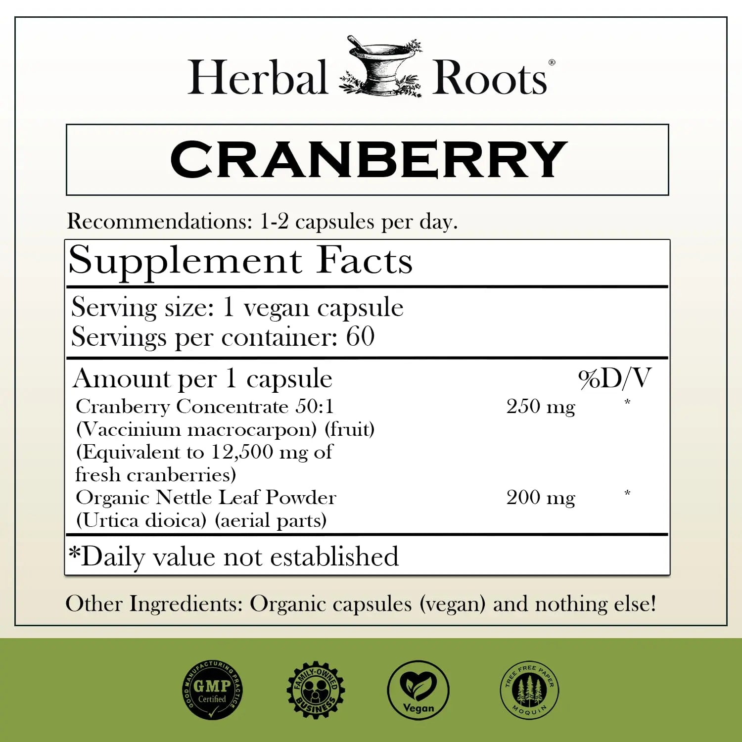 Herbal Roots Extra Strength Cranberry Pills for Women & Men with Organic Nettle | Urinary Tract Health | 60 Vegan Capsules Herbal Roots uk supplements