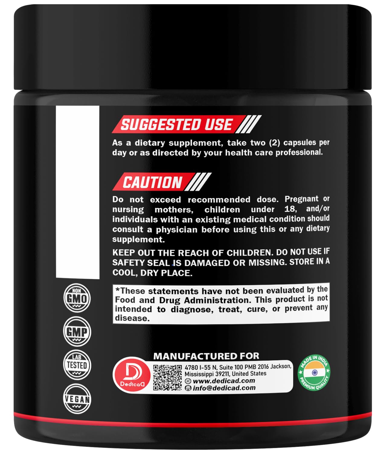 DEDICAD NAD Supplement 1000 mg - Pure NAD Supplement - Energy and DNA Repair, Aging Defense, Brain Function - 60 Capsules DEDICAD uk supplements