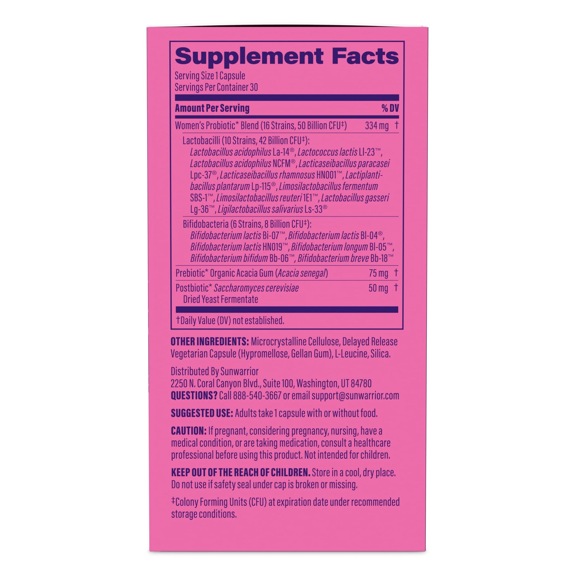 Probiotic for Gut Health 50 Billion CFU Probiotics Supplement Capsules 16 Strains Prebiotics, Postbiotics for Women Gut Immune Colon Health Energy Endurance Support Soy-Free Non-GMO 30 Capsule Serving Sunwarrior uk supplements