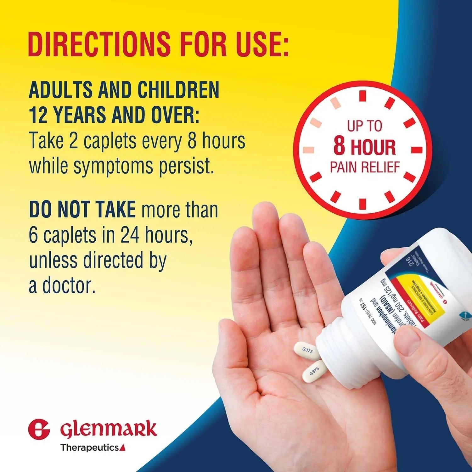 Dual Action Acetaminophen 250mg and Ibuprofen 125mg Caplets, Up to 8h of Pain Relief for Minor Aches and Pain, Headaches, Toothache, Backache, Menstrual Cramps, Minor Arthritis Pain, 216 Count Glenmark Therapeutics uk supplements
