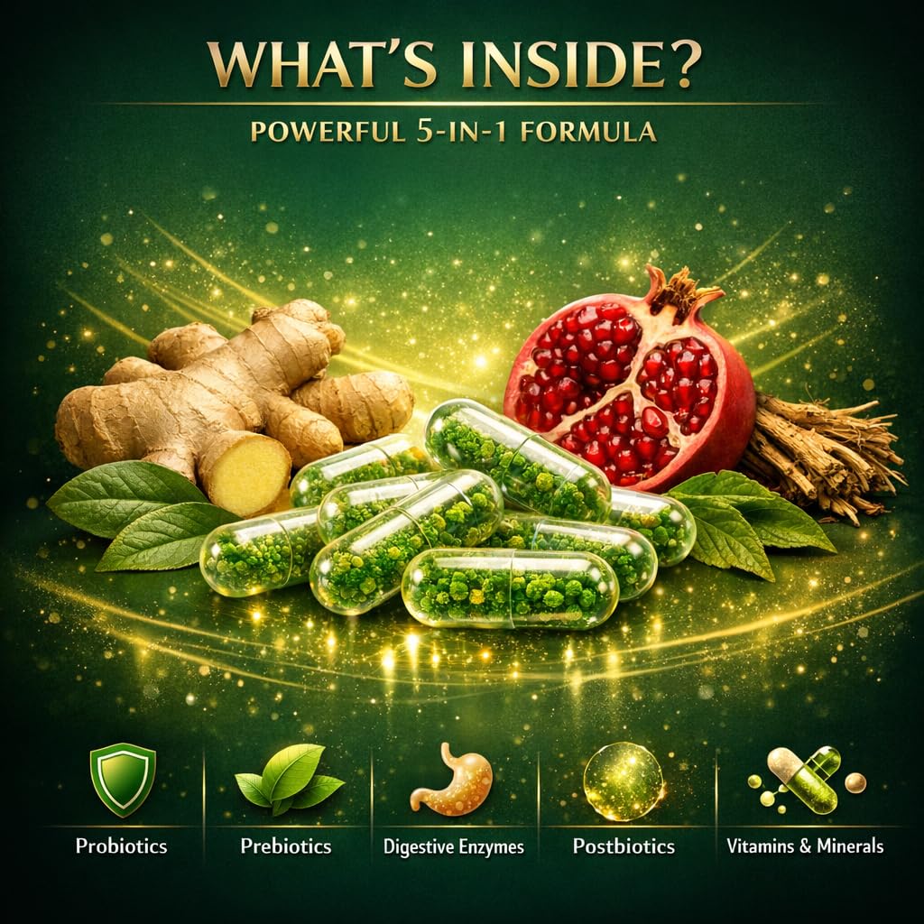 NATURAL NEED™ Gut Health – 5-in-1 Formula with Probiotics, Prebiotics, Postbiotics, Enzymes & Vitamins (C,D3,B12,Zinc) – Delayed Release Capsule – Supports Overall Digestion, Immunity & Gut – 60 Vegan NATURAL NEED uk supplements