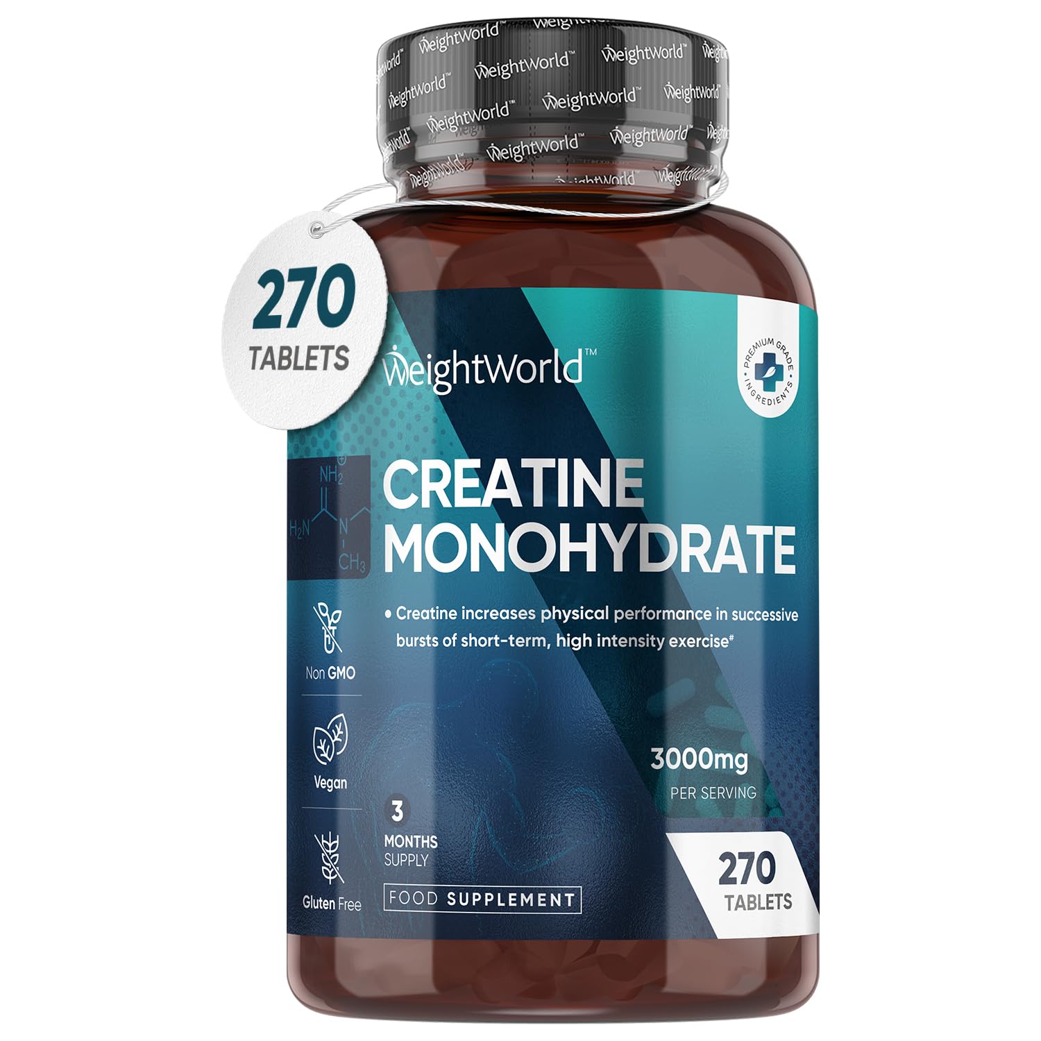 Creatine Monohydrate 3000mg - 270 Tablets - Gym Energy Supplement for Men & Women WeightWorld uk supplements