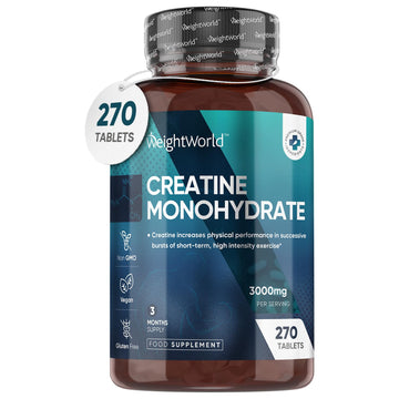 Creatine Monohydrate 3000mg - 270 Tablets - Gym Energy Supplement for Men & Women WeightWorld uk supplements