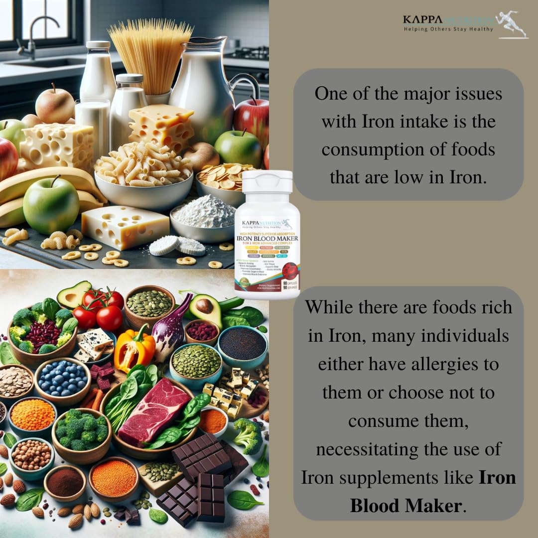 KAPPA NUTRITION Iron 26mg, Vitamin C & Orange 150mg, Folate 667mcg DFE, Vitamin B12, Beetroot, Brewers Yeast, Broccoli & MCT Oil 9 in 1 Advanced Complex (90 Capsules) KAPPA NUTRITION uk supplements