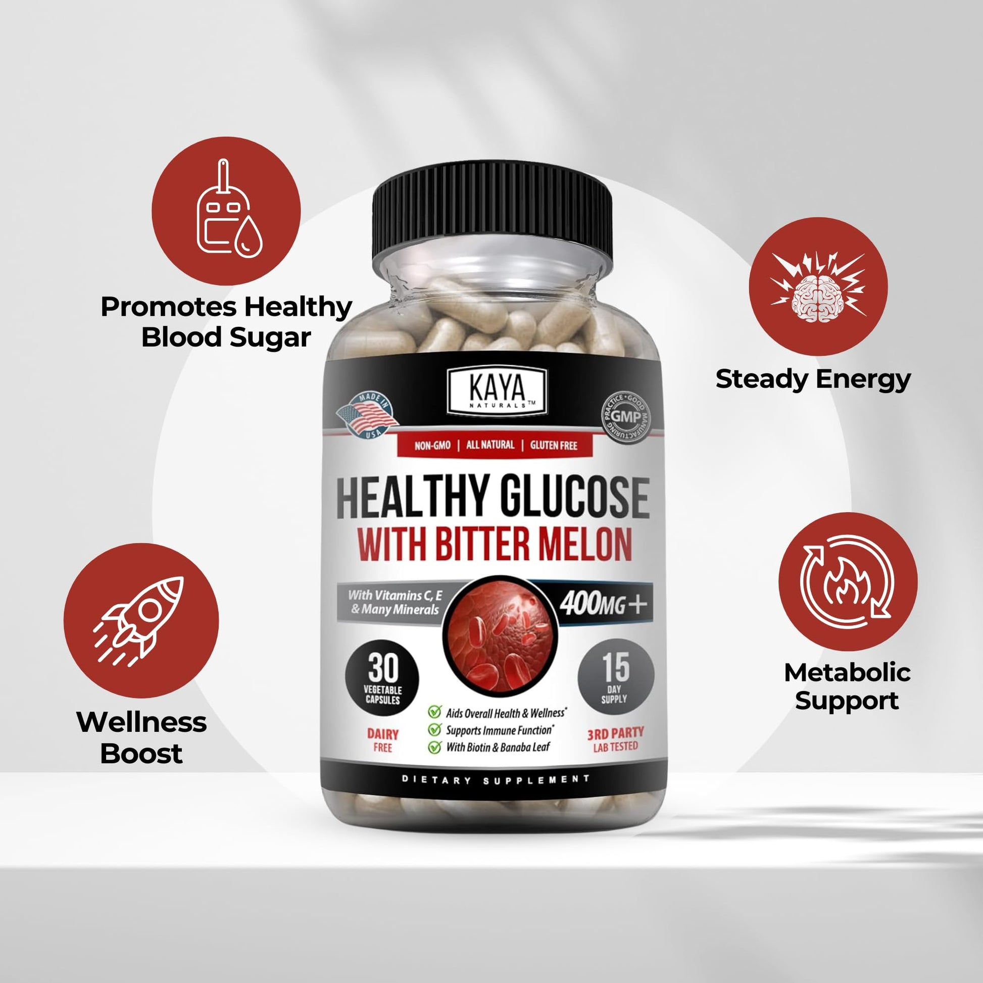 Kaya Naturals Healthy Gluco with Bittermelon Supplement | Support Healthy Levels and Function, 20 Herbs Vitamins and Minerals, Alpha Lipoic Acide, Cinnamon, Vitamin C & E, Non-GMO (30 Count) Kaya Naturals uk supplements