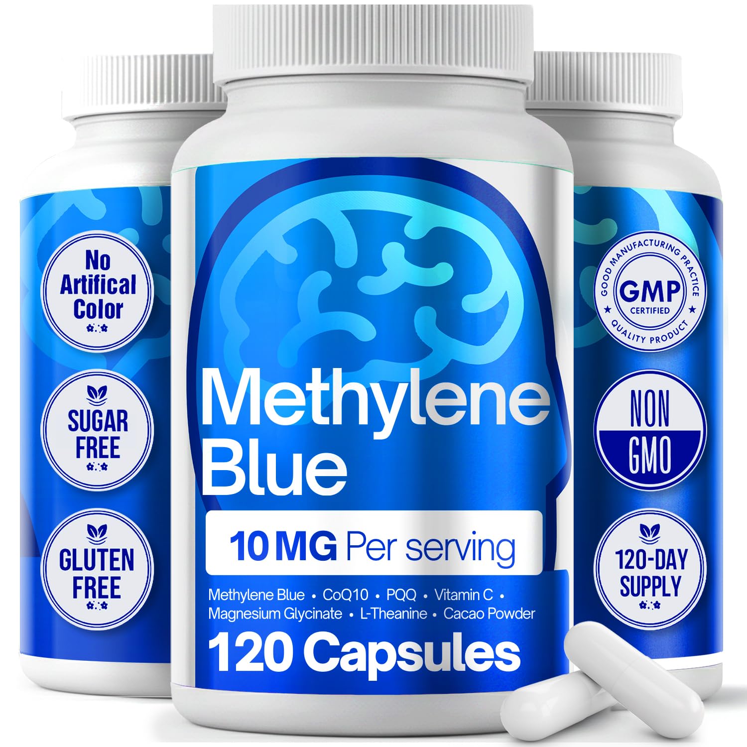 FitVitality Methylene Blue Capsules – Formulate CoQ10, PQQ, Vitamin C, L-Theanine, Cacao – 120 Vegan Capsules per Bottle – No Flavor, Easy Daily Use FitVitality uk supplements