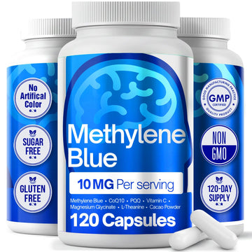 FitVitality Methylene Blue Capsules – Formulate CoQ10, PQQ, Vitamin C, L-Theanine, Cacao – 120 Vegan Capsules per Bottle – No Flavor, Easy Daily Use FitVitality uk supplements