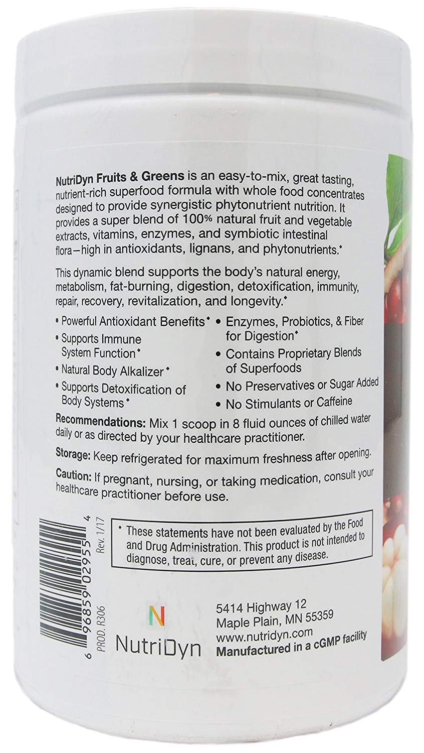 NutriDyn Fruits & Greens Strawberry/Kiwi Flavor *Certified Organic* w/ Acai, Gogi, Mangosteen, Noni & Pomegranate Super Fruits 300 Grams (Strawberry Kiki) Nutri-Dyn uk supplements