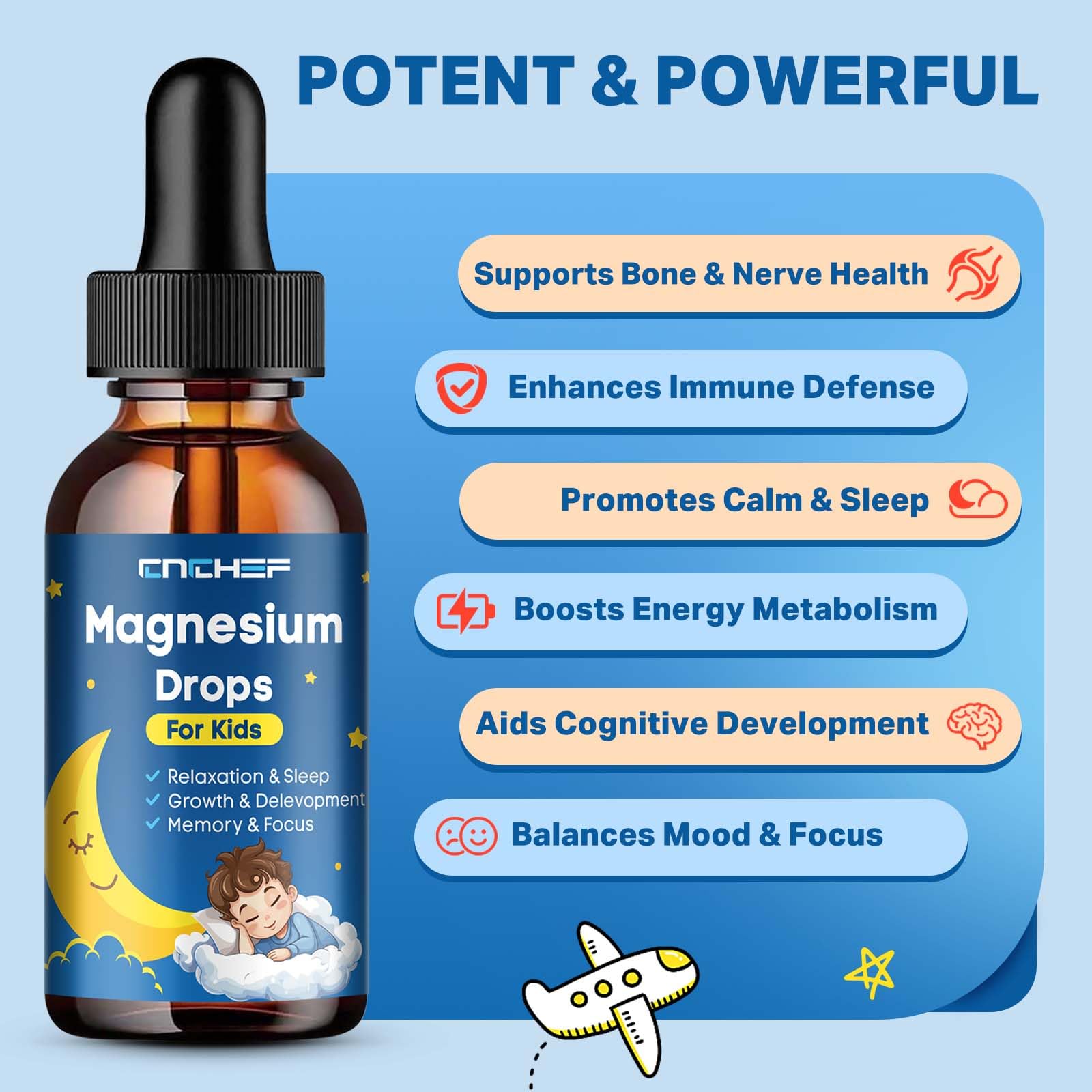 Magnesium Drops - Magnesium Glycinate Liquid Drops for Kids - Calm, Sleep, Relaxation, Bones, Brain Support with Vitamin B6, C, D3, Omega-3, L-Theanine, Zinc, Multivitamins - Strawberry Flavor 2 Fl Oz CNCHEF uk supplements