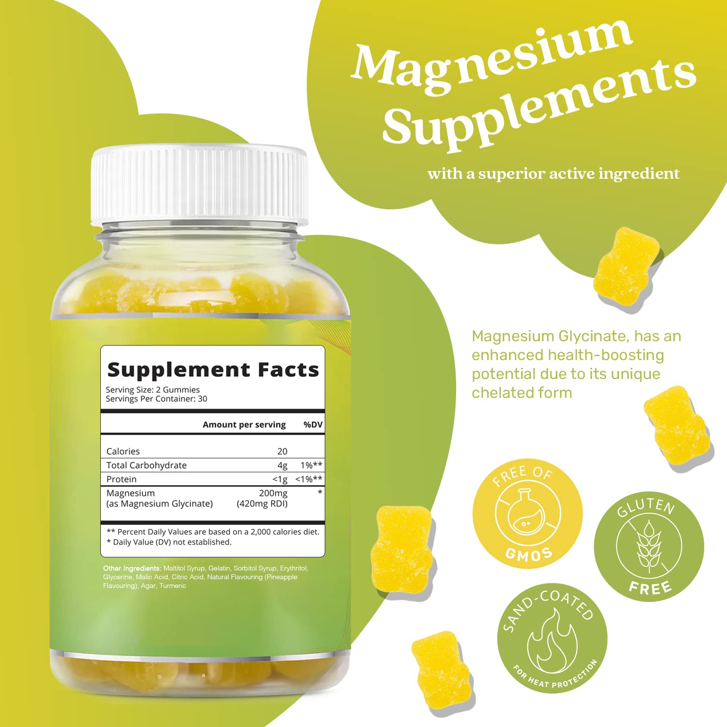BeLive Magnesium Gummies 200mg - 60 Ct | Magnesium Glycinate Supplements for Relaxation, Stress Relief, and Sleep for Adults & Kids - Tasty and Tangy Pineapple Flavor BeLive uk supplements