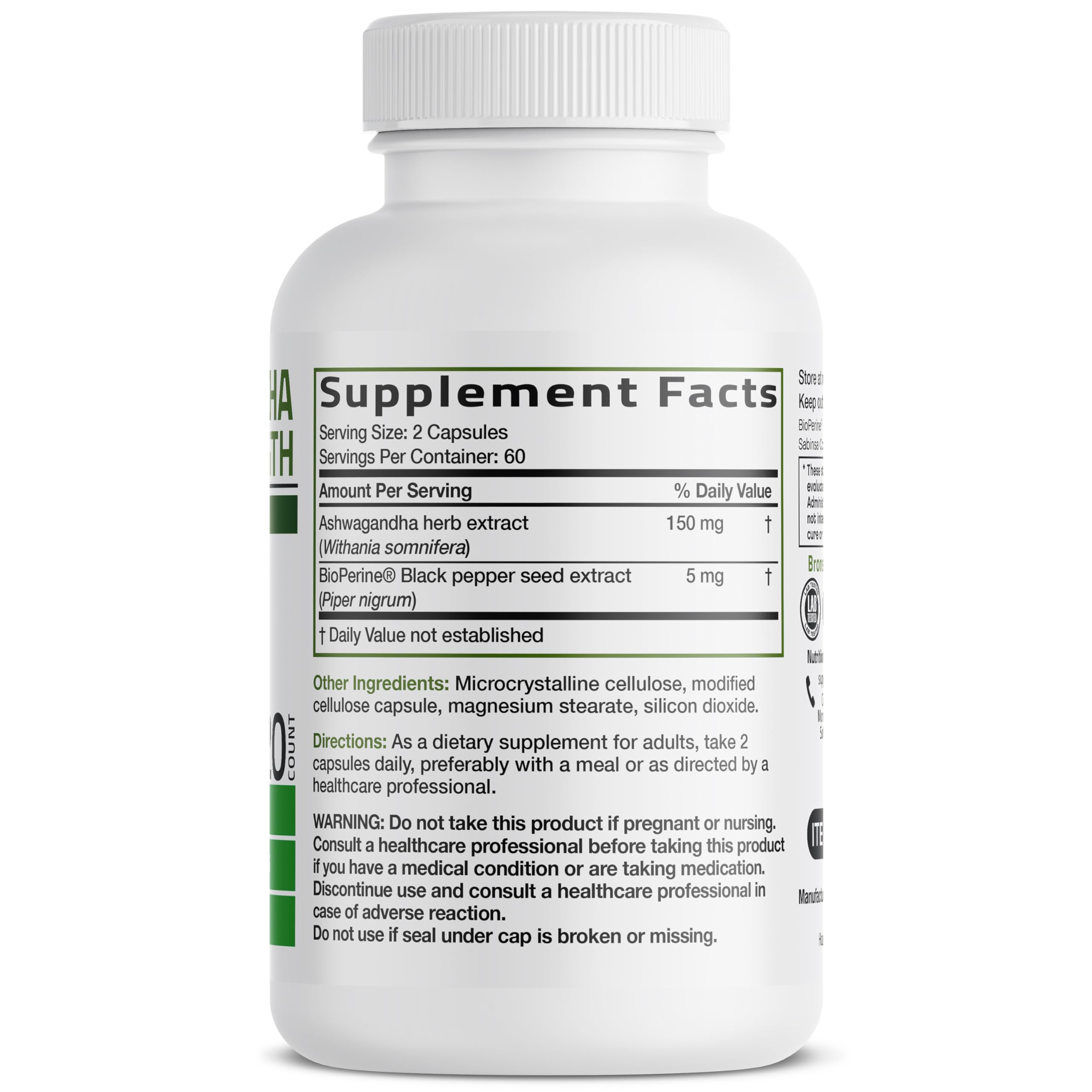 Bronson Ashwagandha Extra Strength Stress & Mood Support with BioPerine - Non GMO Formula, 120 Vegetarian Capsules Bronson uk supplements