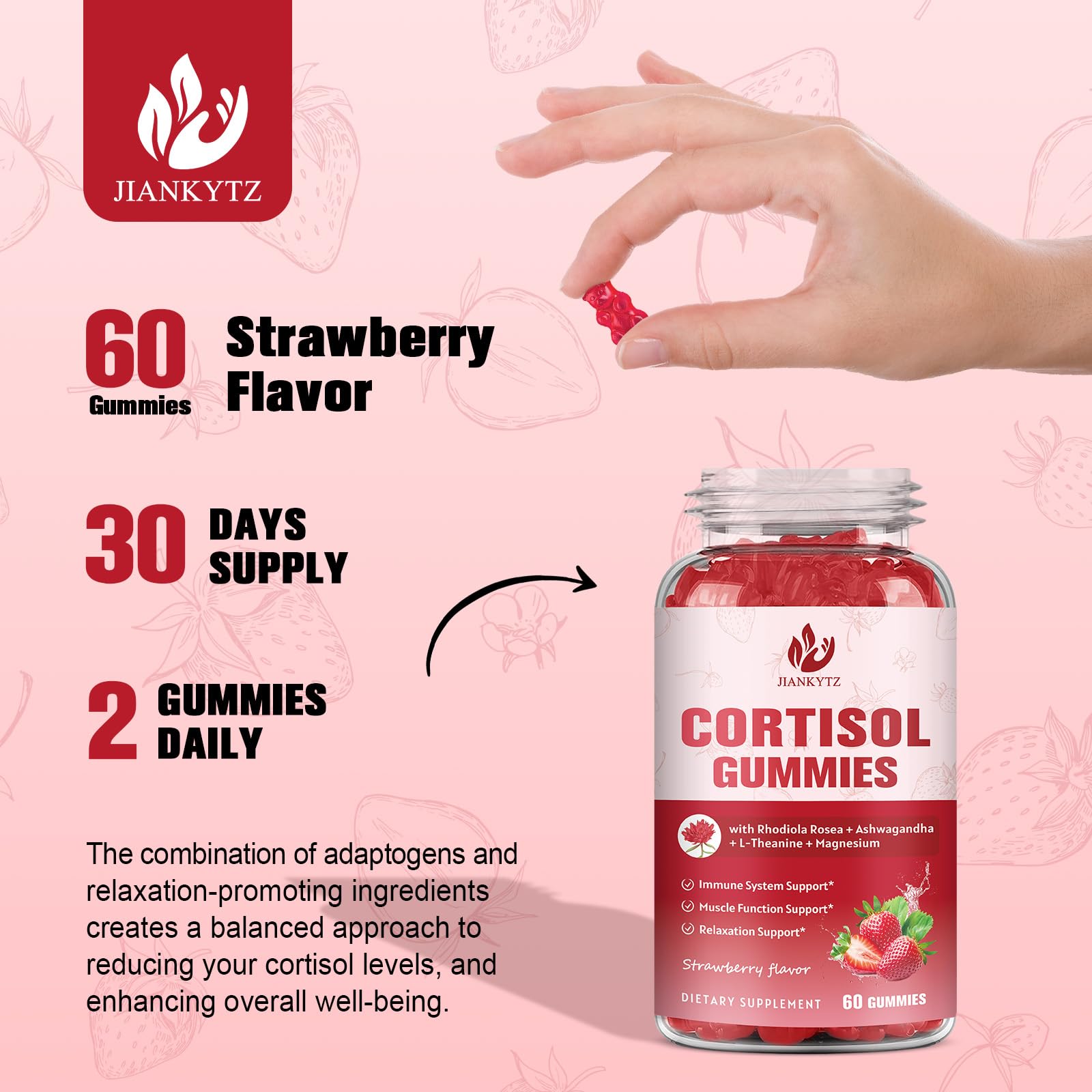 JIANKYTZ Cortisol Gummies for Women with Ashwagandha, Rhodiola Rosea, L-Theanine, Magnesium, Vitamin D3 for Zzz Support, Balanced Cortisol, Vegan, 60 Gummies JIANKYTZ uk supplements