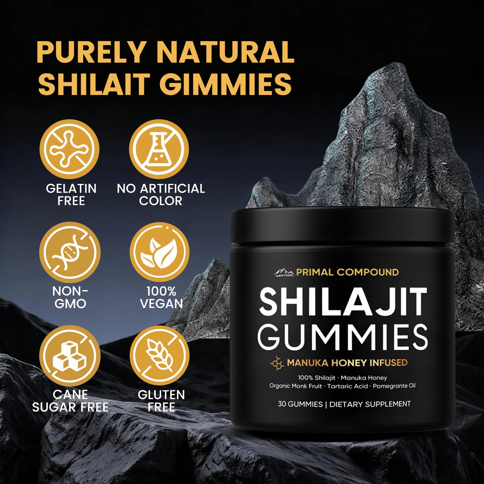 TOGOLIUN Primal Compound Shilajit Gummies for Men,with Manuka Honey, Organic Monk Fruit & Fulvic Acid, Shilajit Gummies Energy Supplements, 30 Gummies TOGOLIUN uk supplements