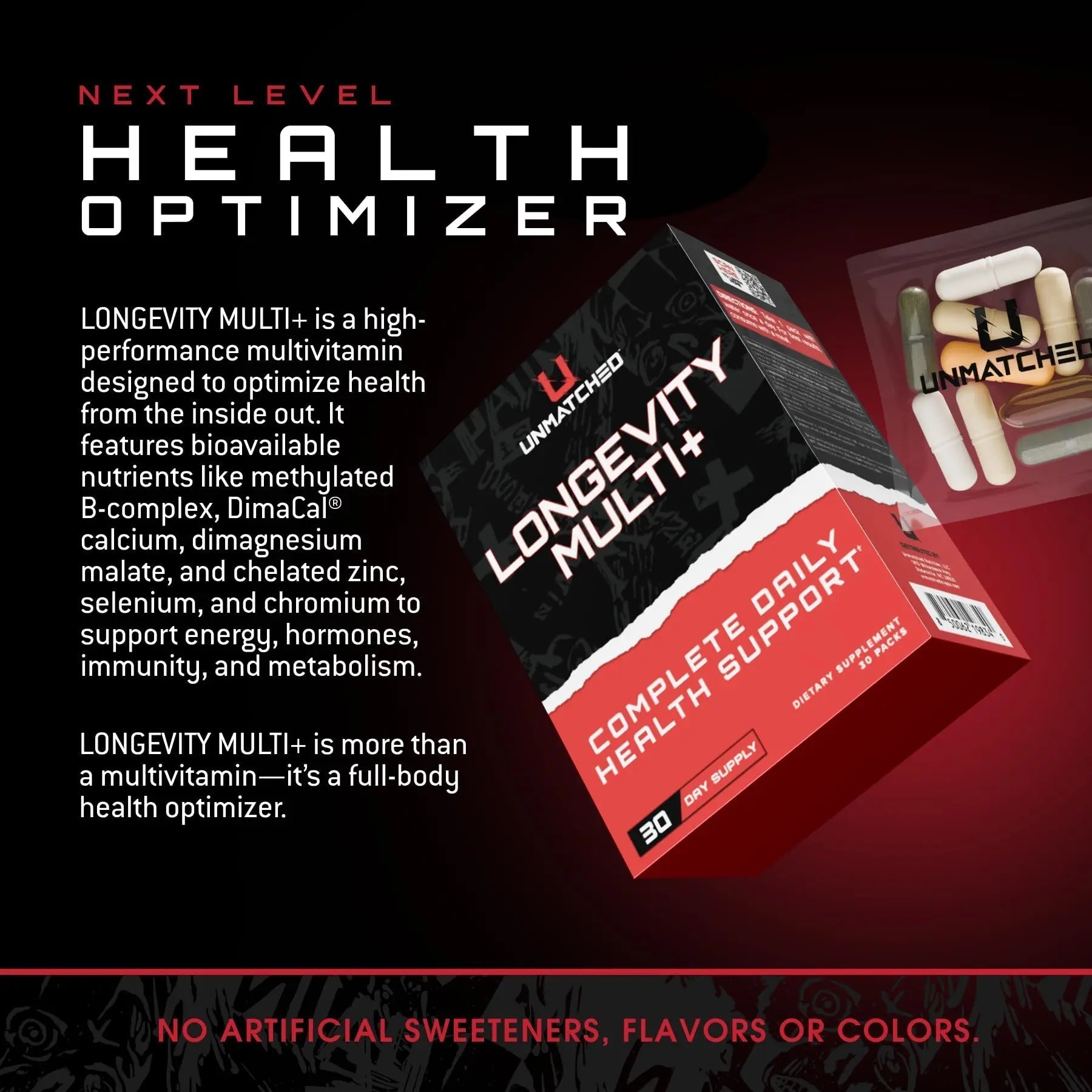 Unmatched Longevity Multi+ | Complete Daily Health Support | Methylated Vitamins & Minerals, Omega-3s, Nootropics, & Longevity Agents | Unmatched uk supplements