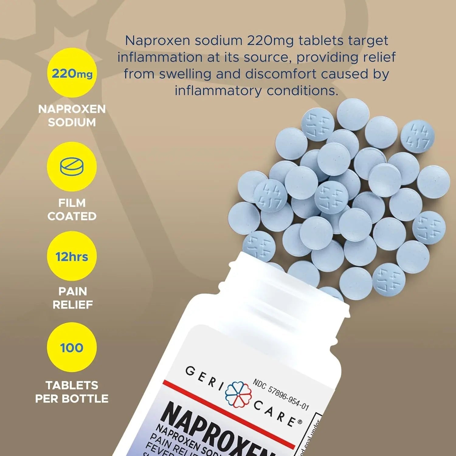 GeriCare Naproxen Sodium Tablets, 220mg (100 Count)- NSAID Extra-Strength Pain Relief for Headache, Arthritis, Muscle Aches, Menstrual Cramps- Film-Coated Naproxen, Anti-Inflammatory & Fever Reducer GeriCare uk supplements