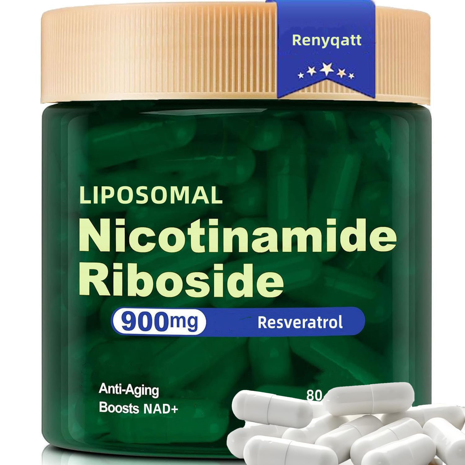 Renyqatt NAD+ Supplement - Liposomal Nicotinamide Riboside - Supplement for Anti-Aging, Energy, Focus - 80 Capsules（1B） Renyqatt uk supplements