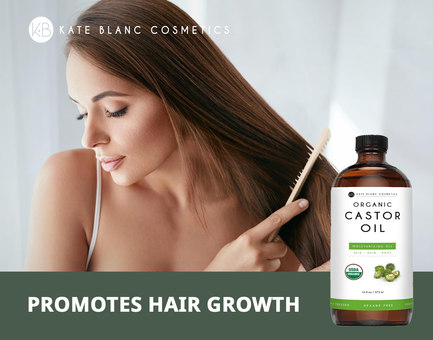 Kate Blanc Cosmetics Castor Oil Organic for Hair Growth & Body (16oz). 100% Pure Cold-Pressed Kate Blanc Cosmetics uk supplements