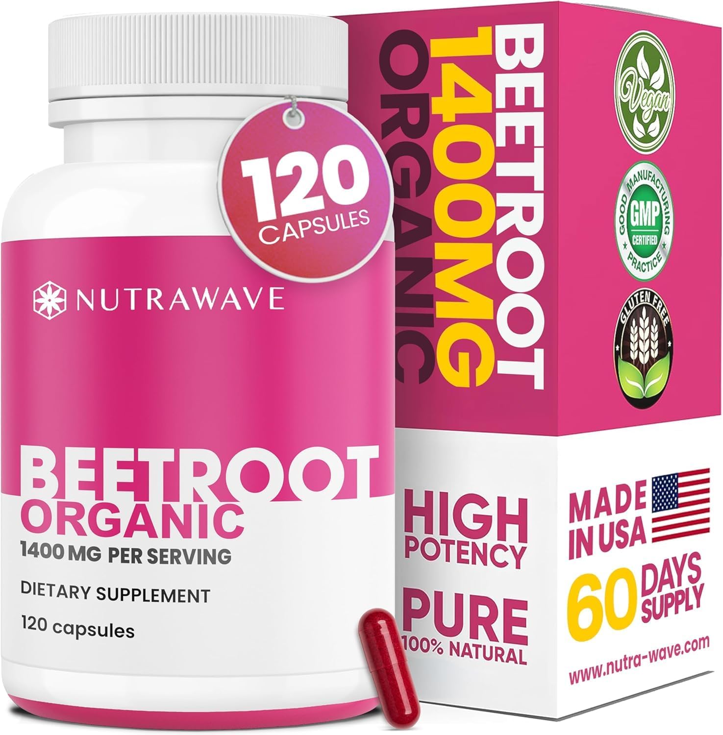 Nutra Wave 1400mg Organic Beet Root Capsules Per Serving – Nitric Oxide Booster for Men – Supports Blood Pressure, Energy, Circulation & Heart Health – Non-GMO, Vegan – 120 Capsules / 60 Day Supply Nutra Wave uk supplements