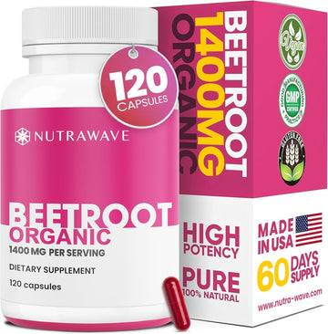 Nutra Wave 1400mg Organic Beet Root Capsules Per Serving – Nitric Oxide Booster for Men – Supports Blood Pressure, Energy, Circulation & Heart Health – Non-GMO, Vegan – 120 Capsules / 60 Day Supply Nutra Wave uk supplements