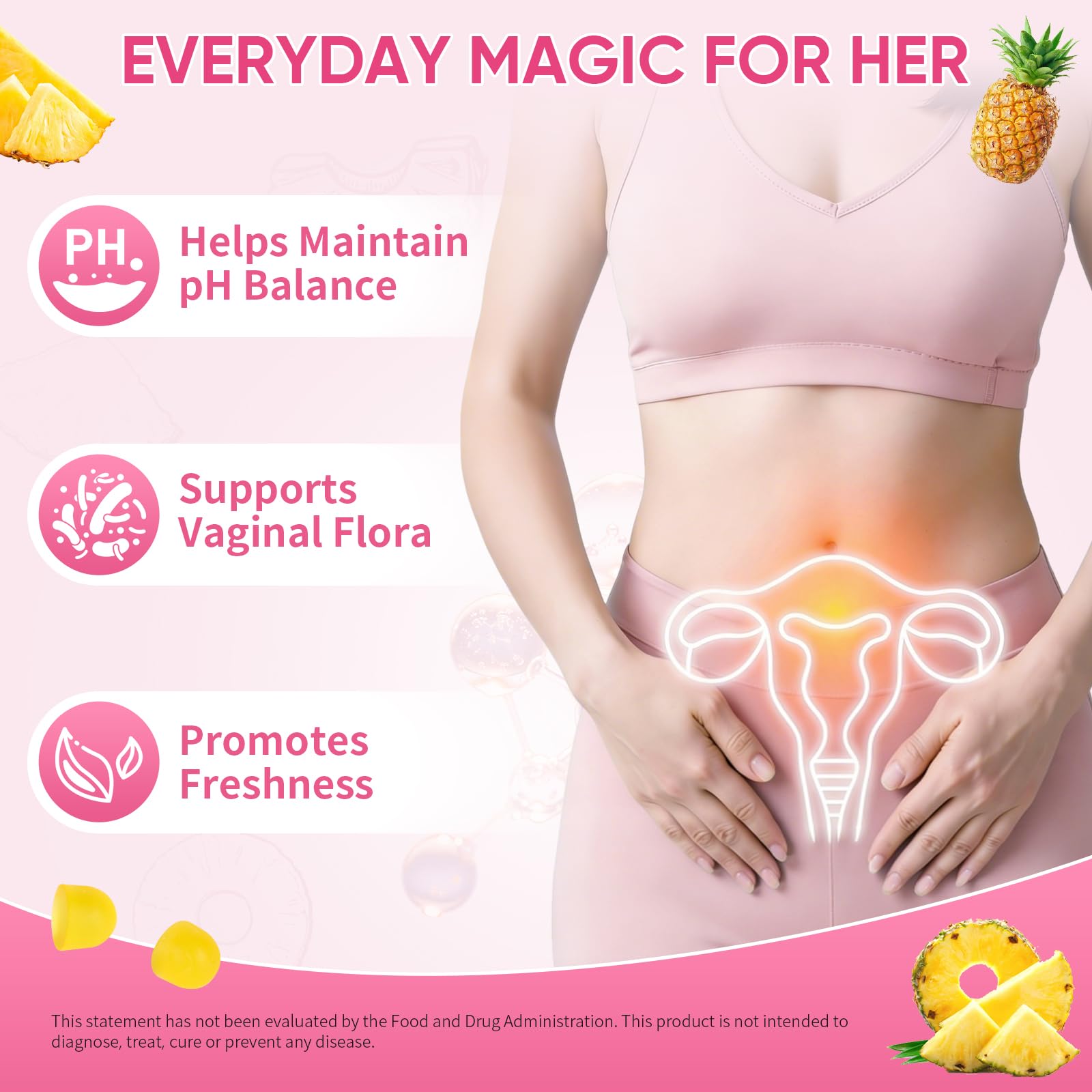 Feminine Probiotics Gummies with Slippery Elm - 60 Pineapple Gummies for Women ph Balance, Vaginal Probiotics Supports Flora, Gut Health & Immune System, Prebiotics & Lactobacillus Blend (Pineapple) Boqiao uk supplements