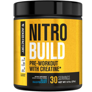 Jacked Factory Nitrosurge Build Pre Workout with Creatine for Muscle Building - Con Cret Creatine Powder & elevATP for Intense Energy, Powerful Pump, Jacked Factory uk supplements