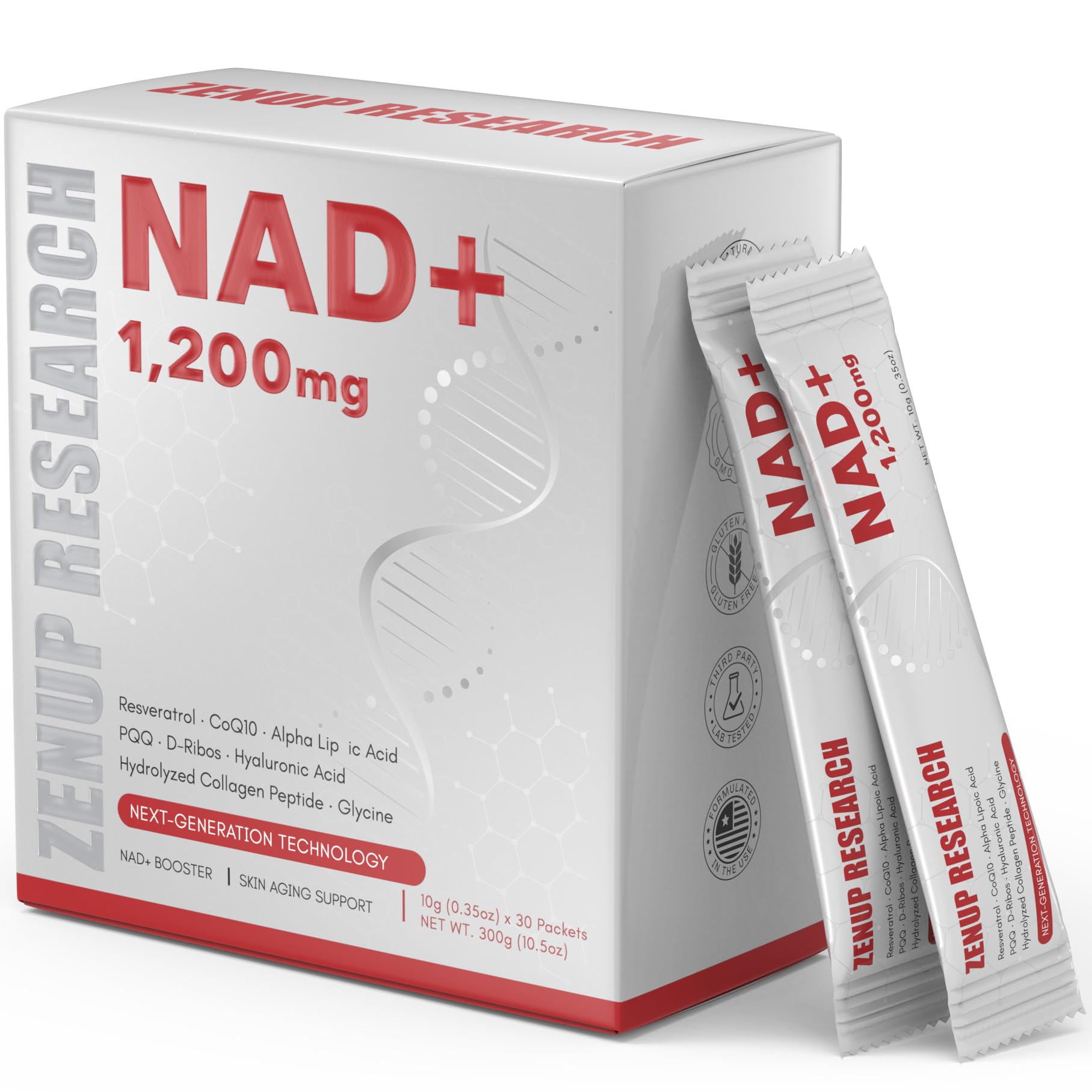 ZenUP Liquid NAD, Extra Strength 1,200mg NAD+ Supplement with CoQ10, Resveratrol, D-Ribose & PQQ for Men & Women, Natural NAD+ Stick for Anti-Aging, Energy, Focus - 30 Packets ZenUP uk supplements
