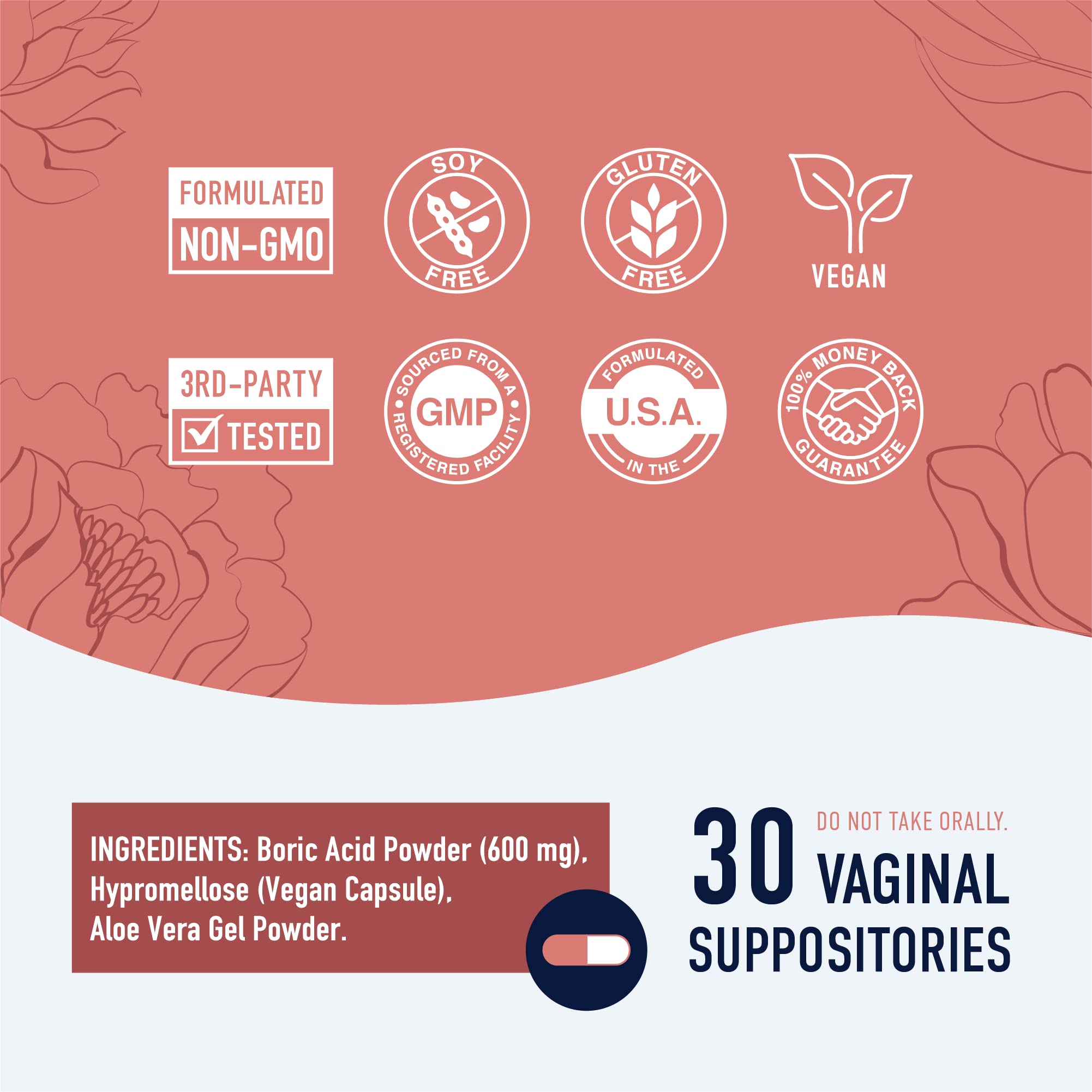 Boric Acid Suppositories for Women | 600mg | for pH Balance, Vaginal Odor & Itching | Feminine Intimate Health SMNutrition uk supplements